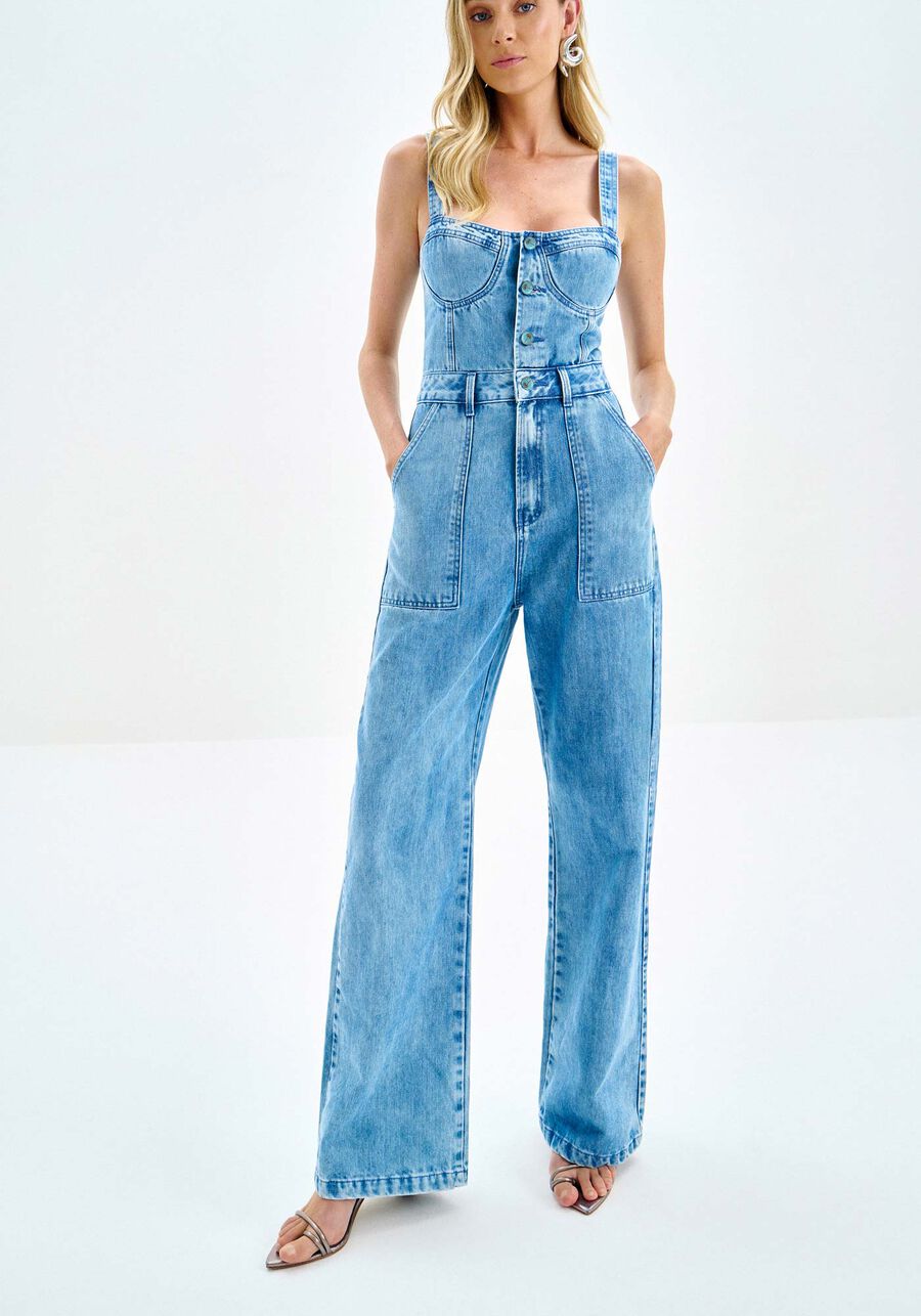 Macacão Jeans Longo com Recorte Busto, . Macacão Jeans Longo com Recorte Busto, , large.