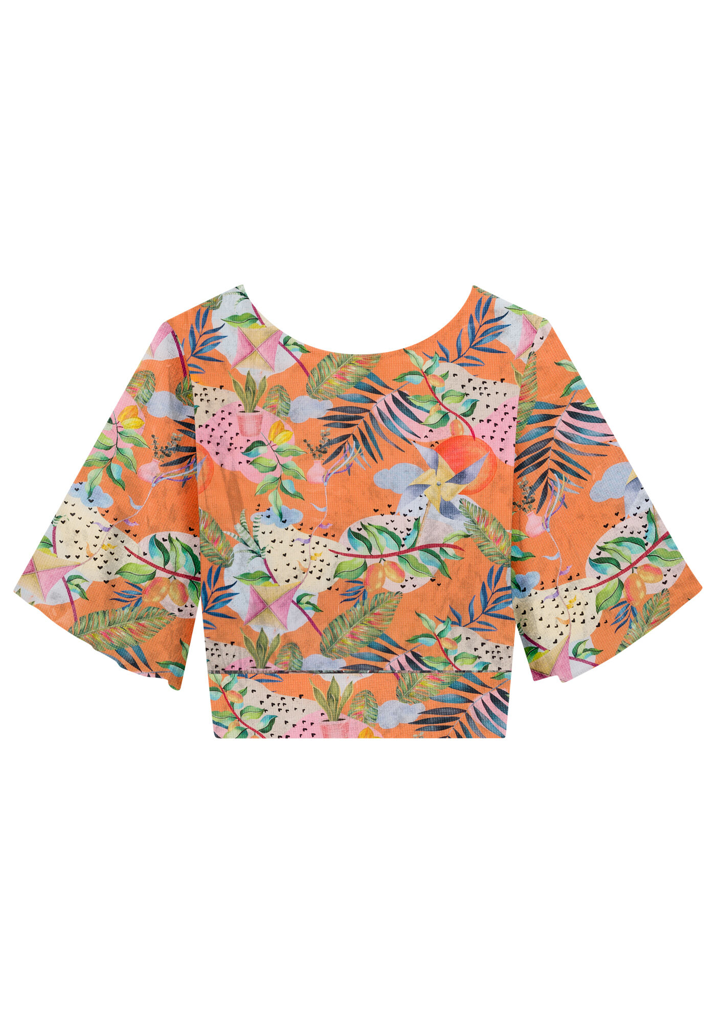 Blusa Manga 3/4 em Viscose com La&ccedil;o Costas, LUDICA, large.
