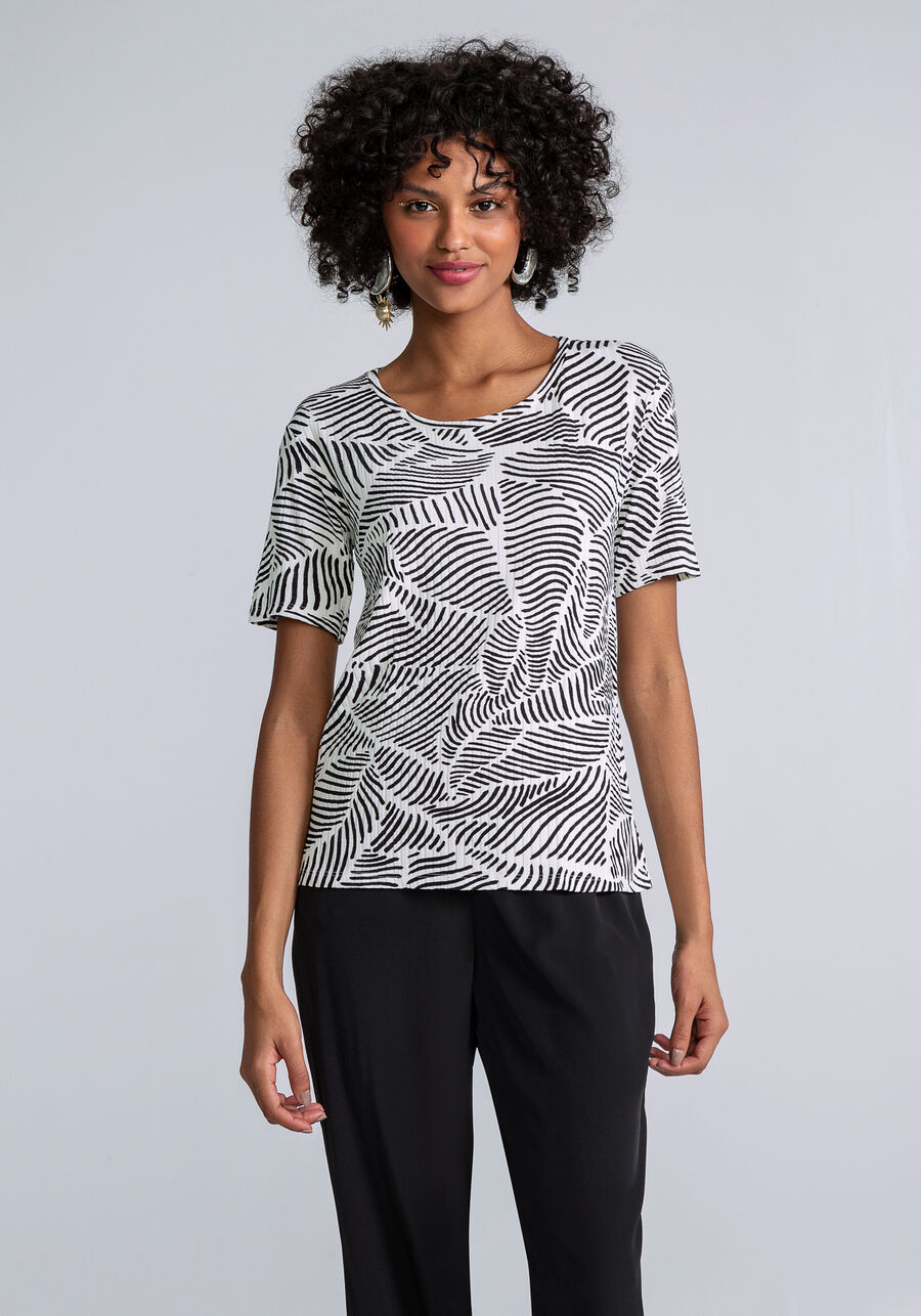 Blusa Manga Curta Estampa, REFLEXOS. Blusa Manga Curta Estampa, REFLEXOS, large.