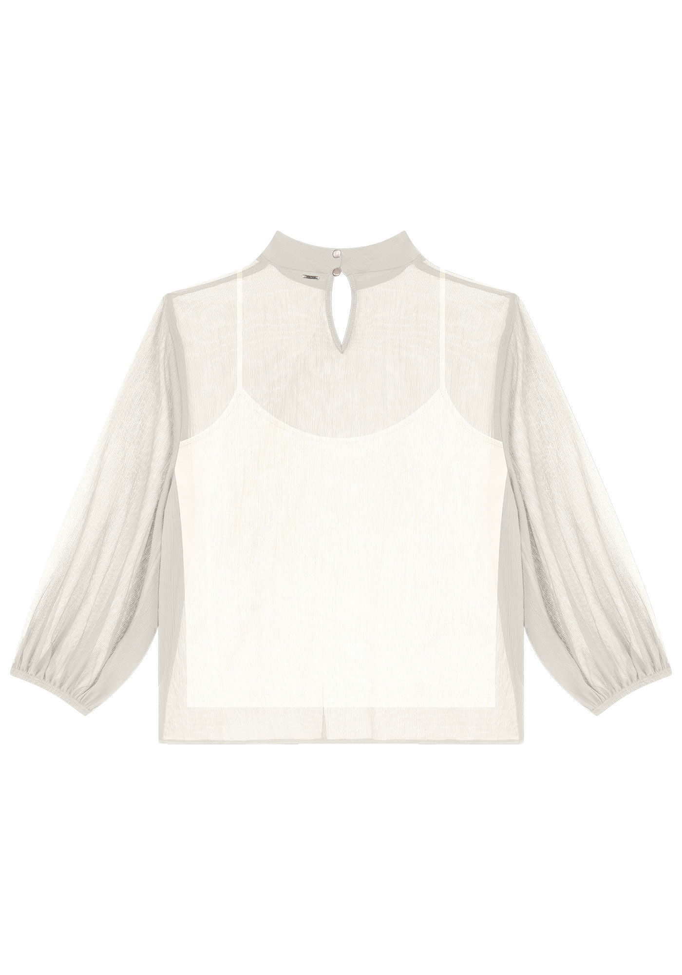 Blusa Manga Bufante com transparente, BRANCO OFF WHITE, large.