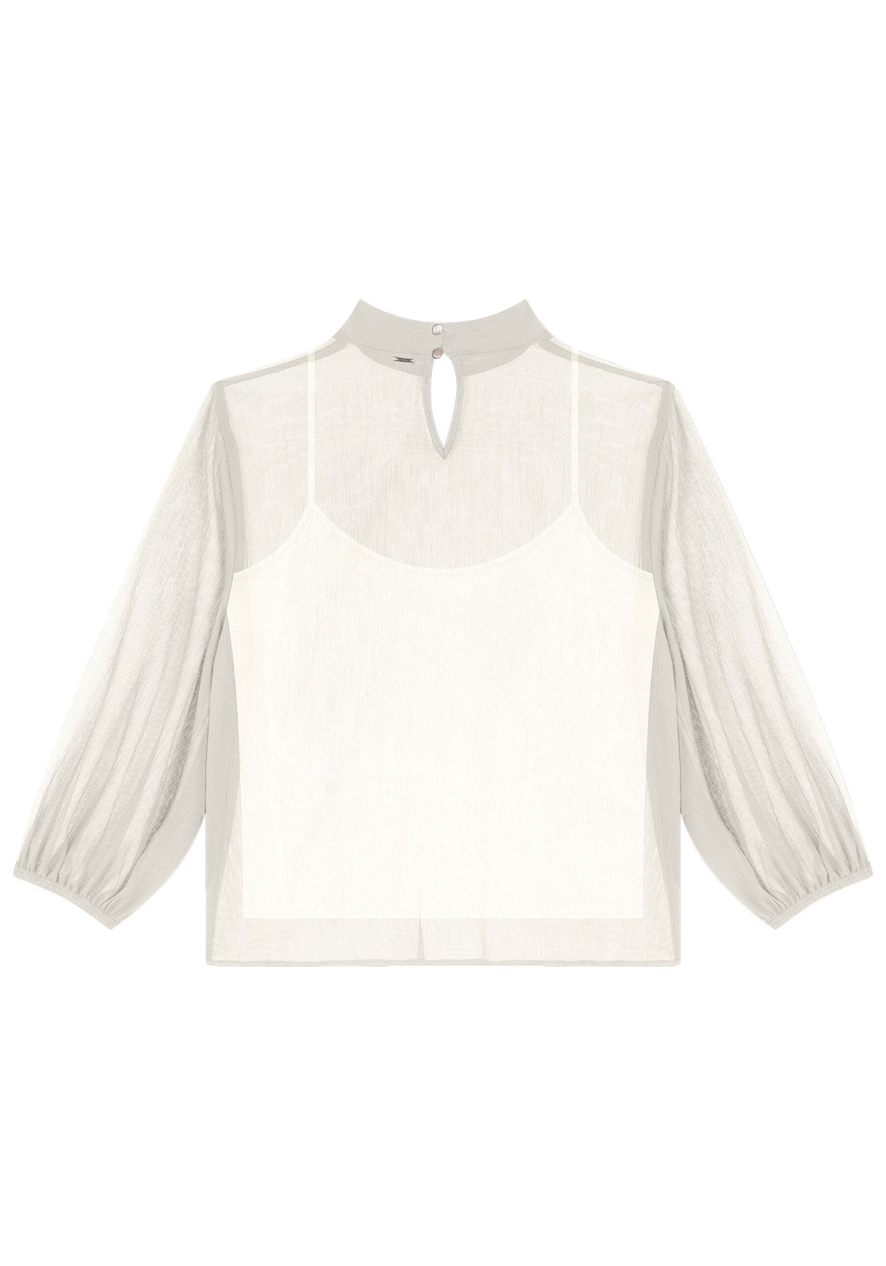 Blusa Manga Bufante com transparente, BRANCO OFF WHITE. Blusa Manga Bufante com transparente, BRANCO OFF WHITE, large.