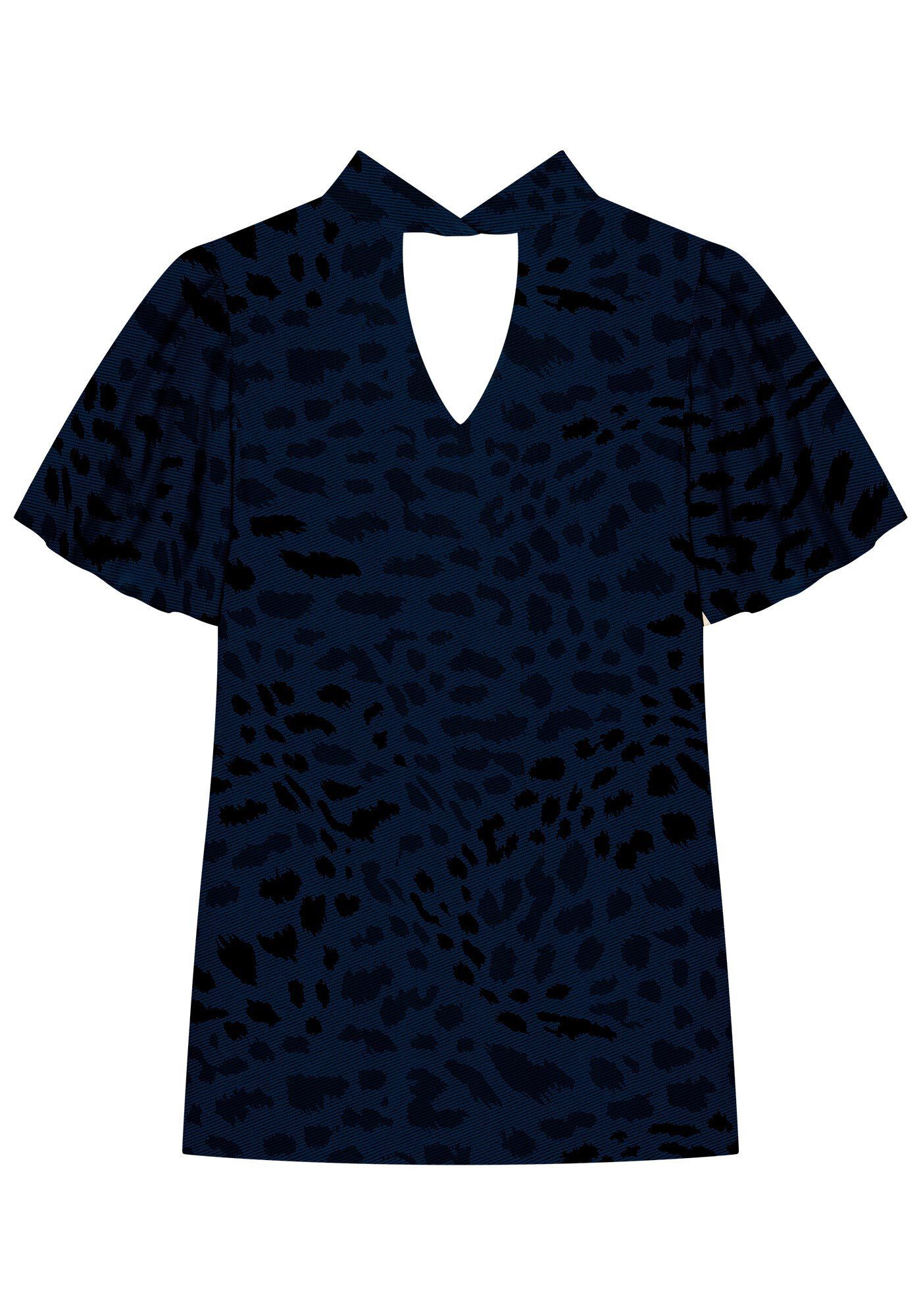 Vestido Curto Estampado em Viscose com Cut Decote, , large.