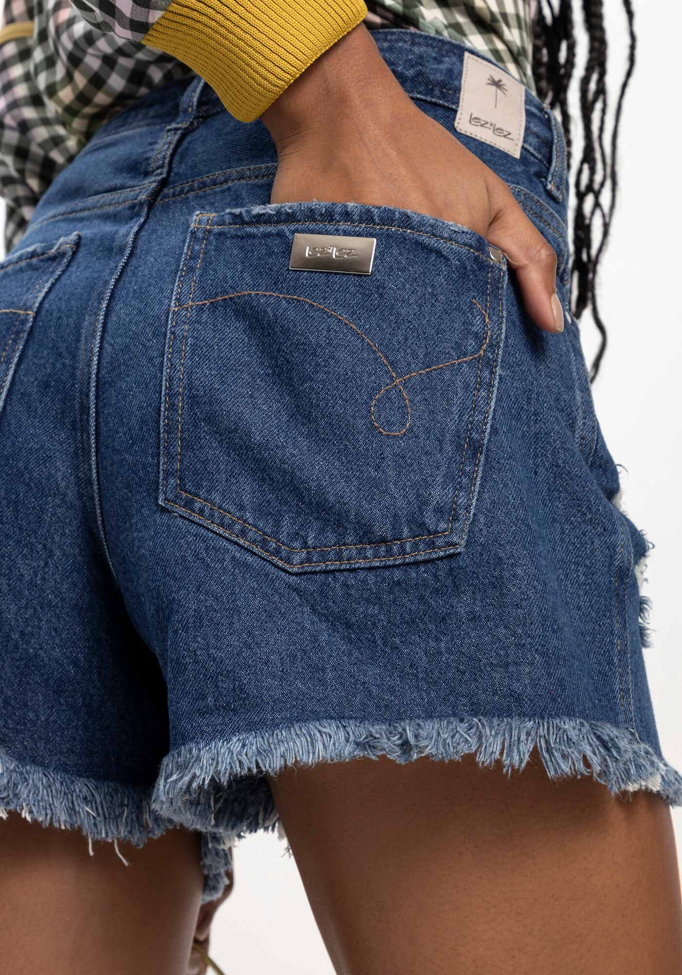 Shorts Jeans Boyfriend Sustent&aacute;vel Destroyed, JEANS, large.