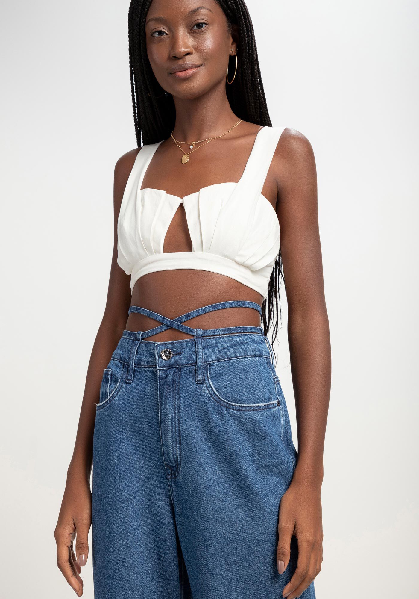Cal a Jeans Wide Leg com Amarra o Cintura Lez a Lez