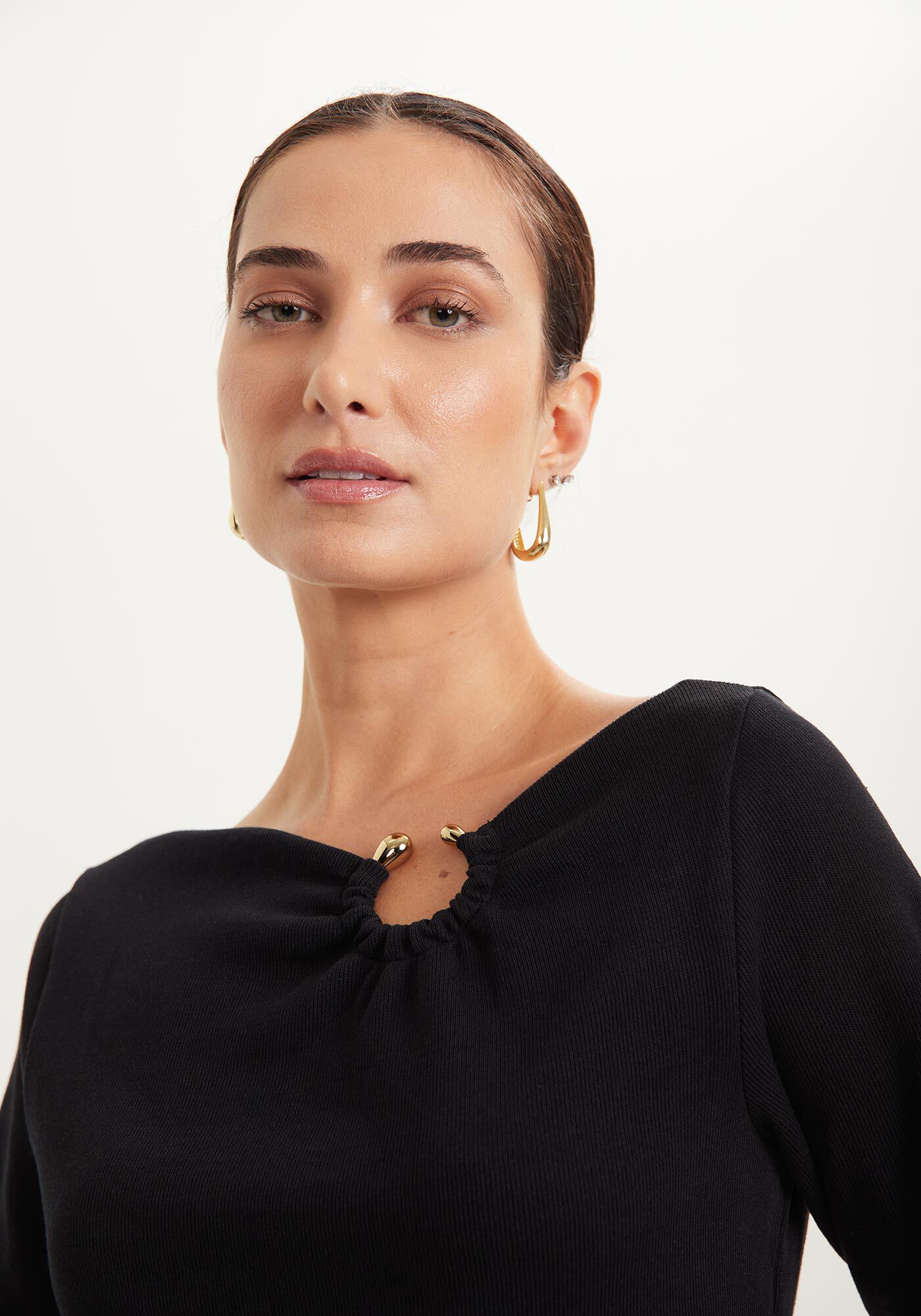 Blusa Curta De Mangas Longas Com Detalhe De Argola, , large.