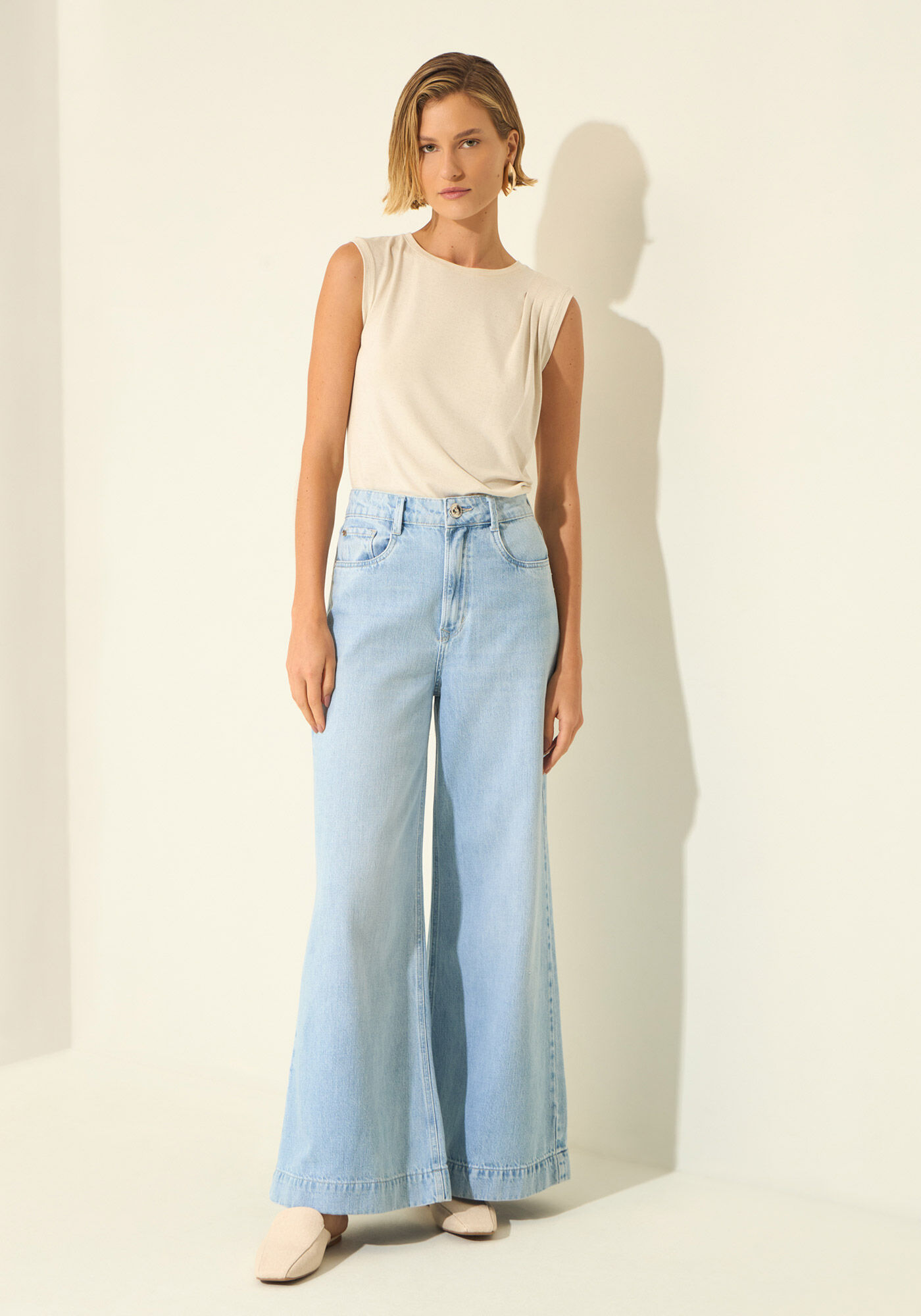Cal&ccedil;a Jeans Super Wide Leg Cropped Com Cintura Alta, JEANS, large.