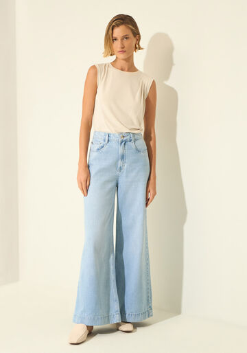 Calça Jeans Super Wide Leg Cropped Com Cintura Alta, JEANS. Calça Jeans Super Wide Leg Cropped Com Cintura Alta, JEANS, large.