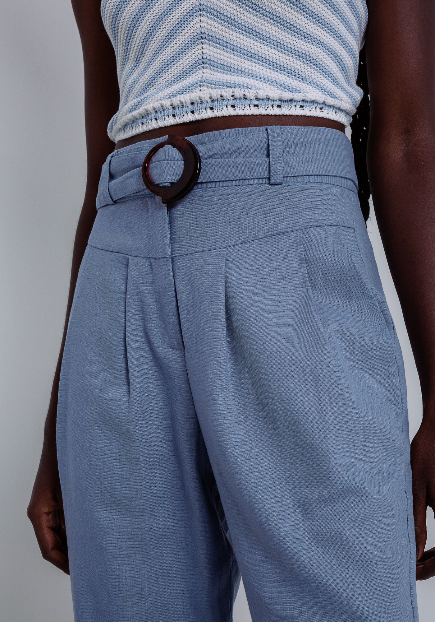 Cal&ccedil;a Carrot Linho com Cinto, AZUL NETUNO, large.