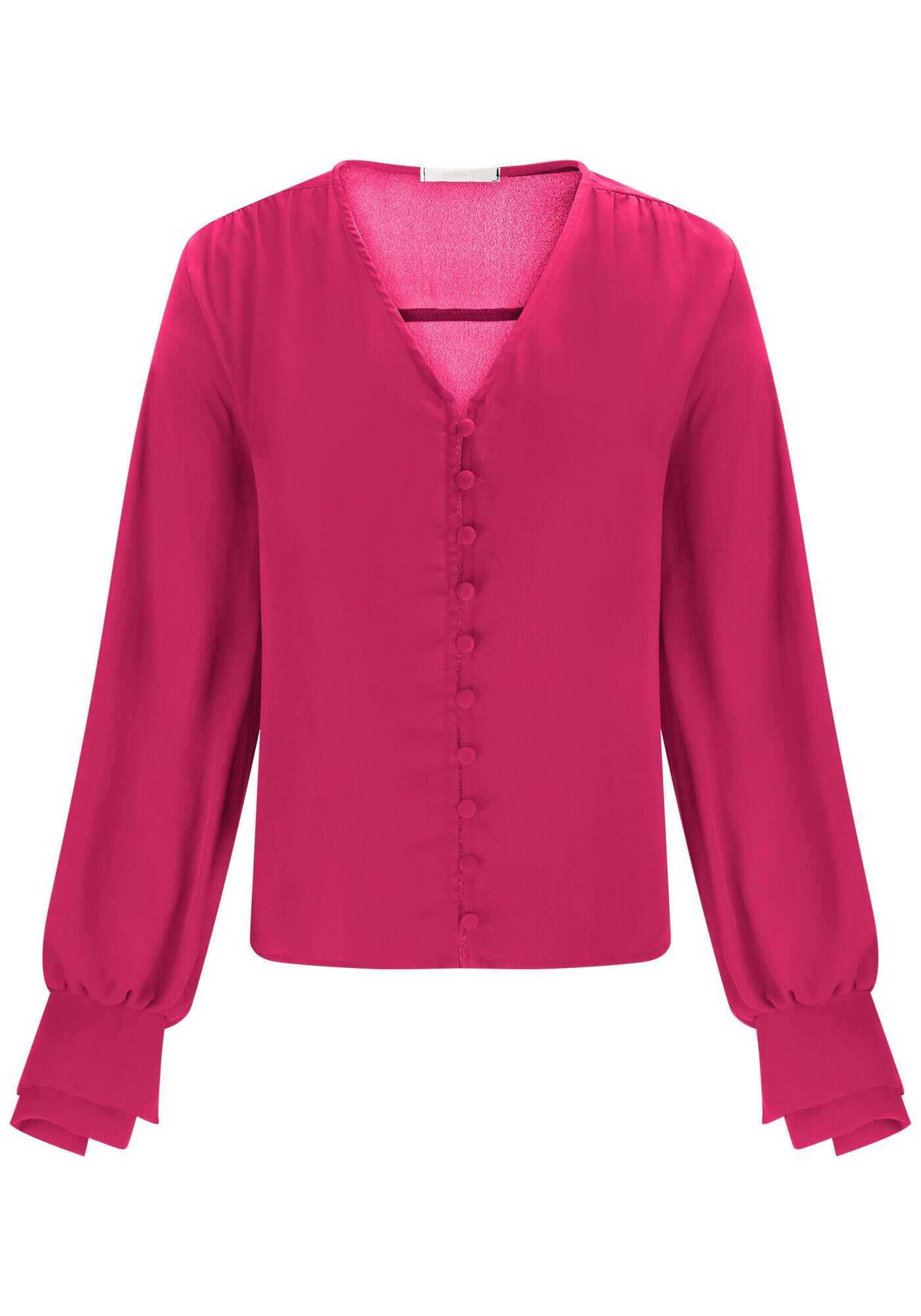 Camisa Manga Longa em Crepe com Decote V, ROSA SYRUP, large.