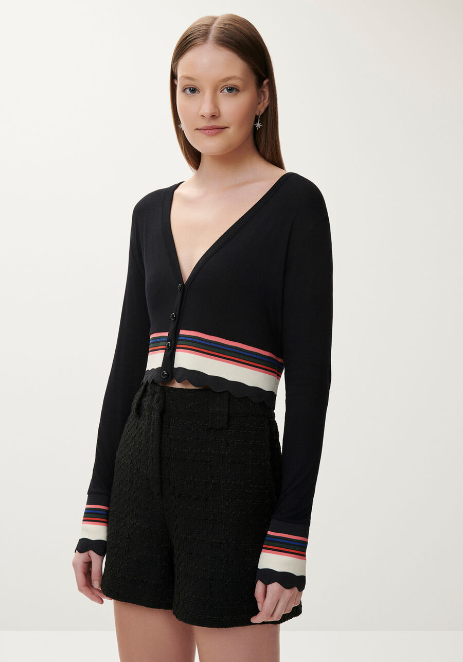 Cardigan Cropped em Malha com Retilínea, . Cardigan Cropped em Malha com Retilínea, , large.