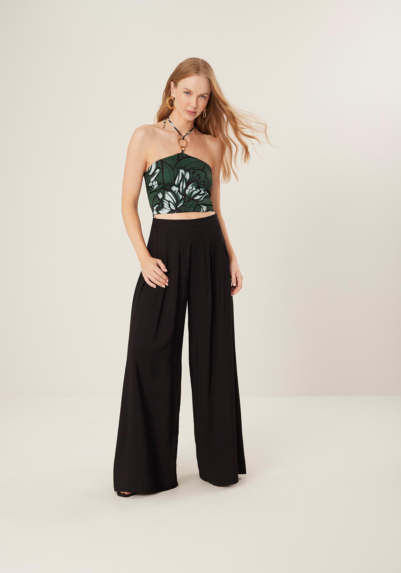 Cal&ccedil;a Pantalona De Viscose Em Alfaiataria Com Cintura Alta, , large.