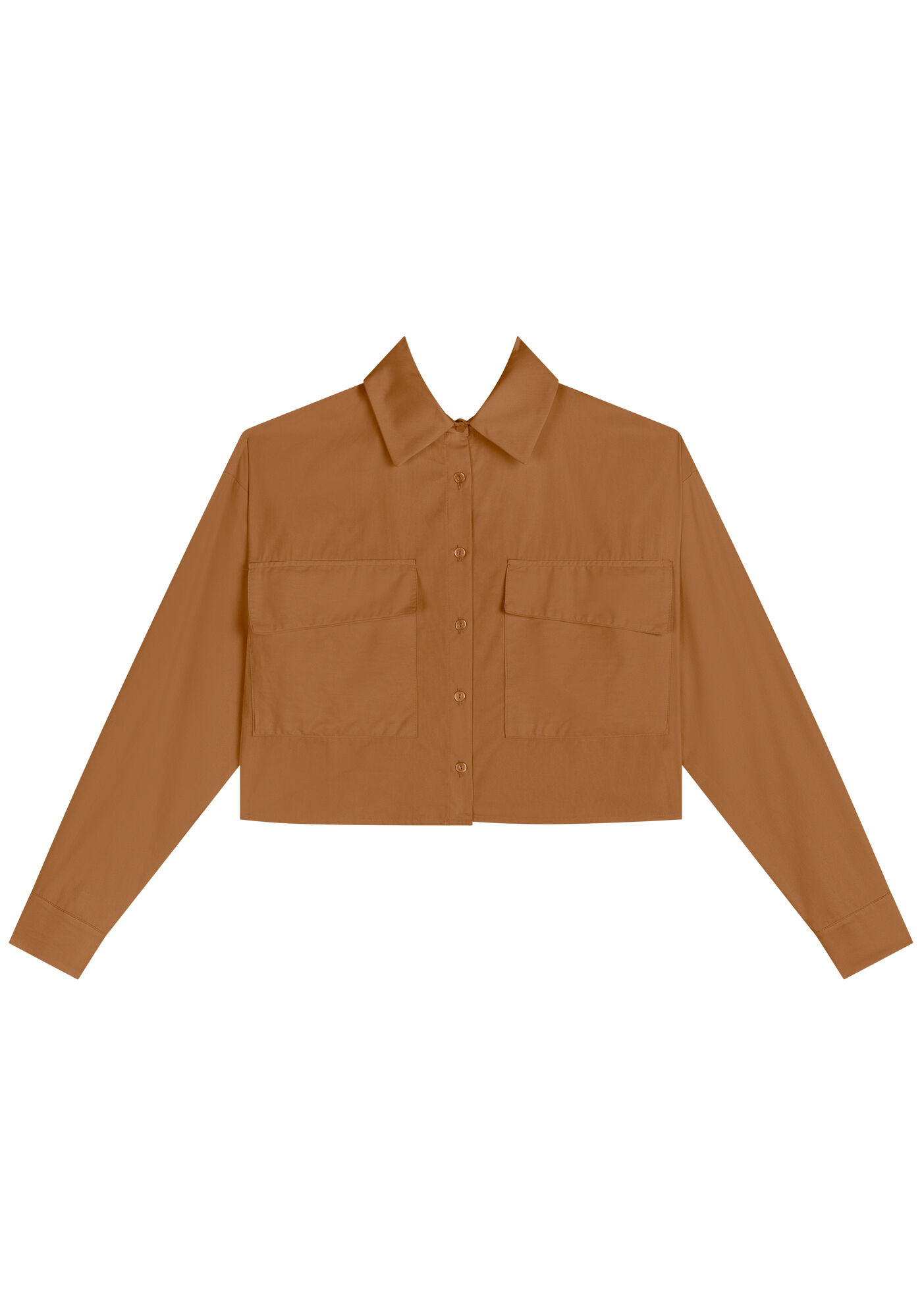 Camisa Curta Em Tricoline Com Mangas Longas E Bolsos, , large.