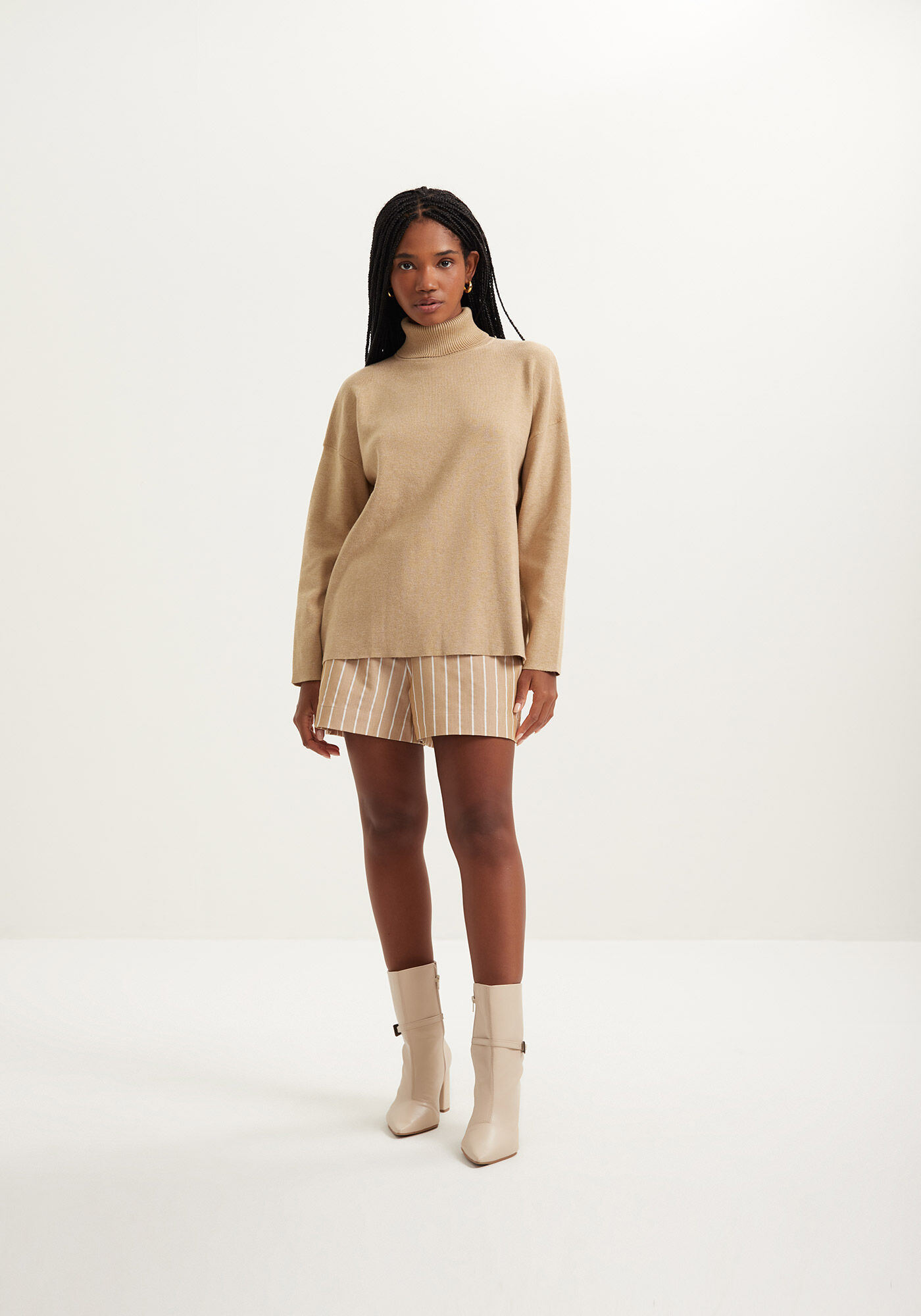 Blus&atilde;o B&aacute;sico De Mangas Longas Em Malha De Tric&ocirc;, BEGE CENTURY, large.