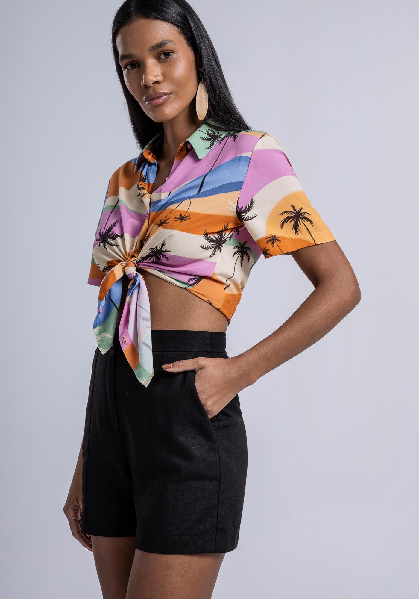 Shorts Cintura Média em Linho com Nervuras | Lez a Lez