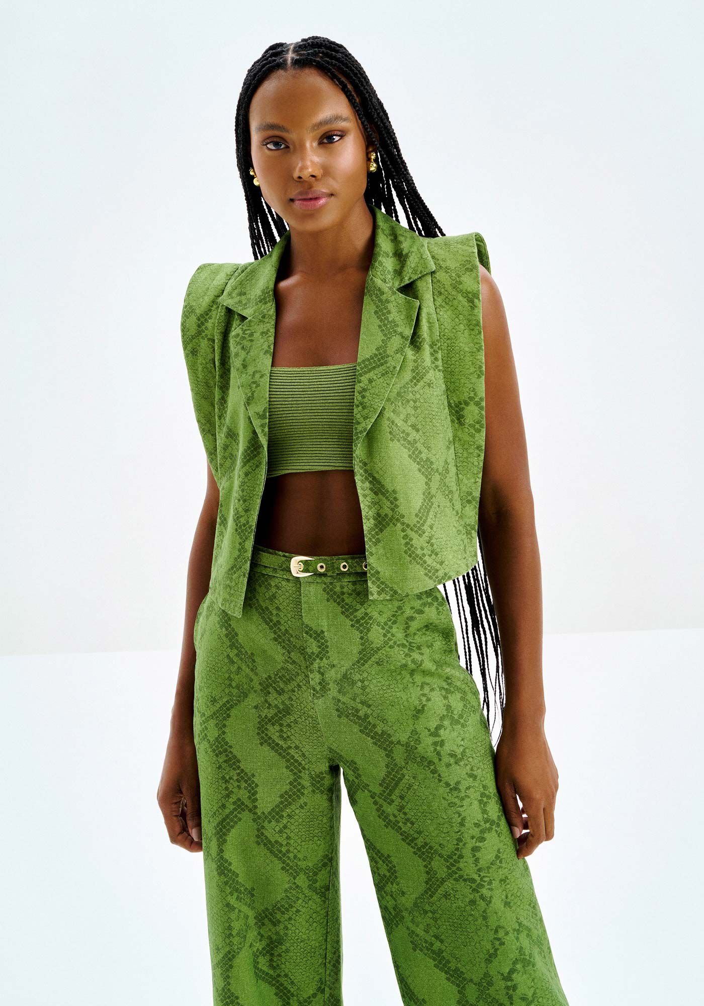 Colete Cropped em Linho Animal Print, SNAKE, large.