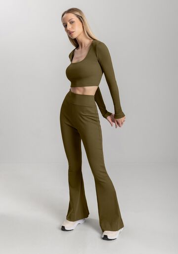 Blusa Cropped Canelada De Mangas Longas Move, VERDE. Blusa Cropped Canelada De Mangas Longas Move, VERDE, large.