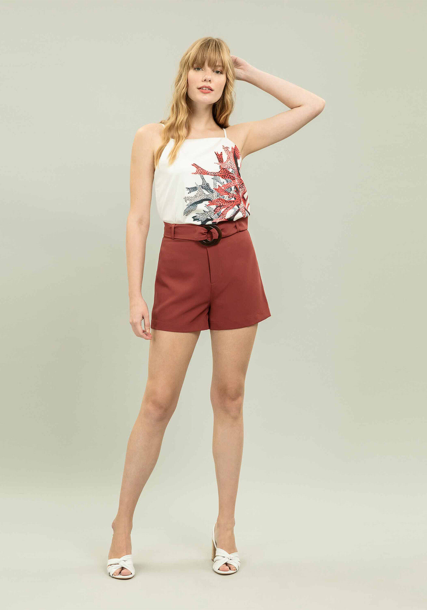 Shorts Cintura Alta com Cinto, , large.