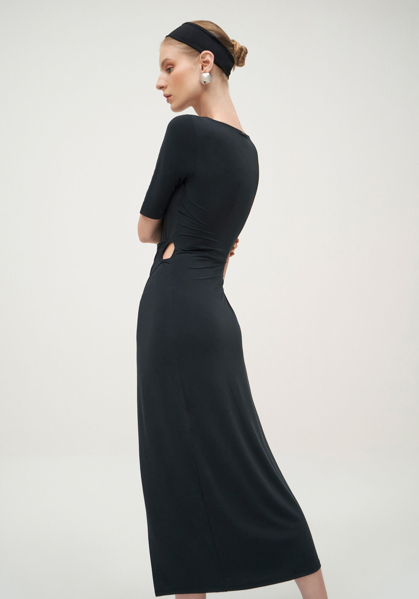 Vestido Midi em Malha Fria com Transpasse Barra, , large.