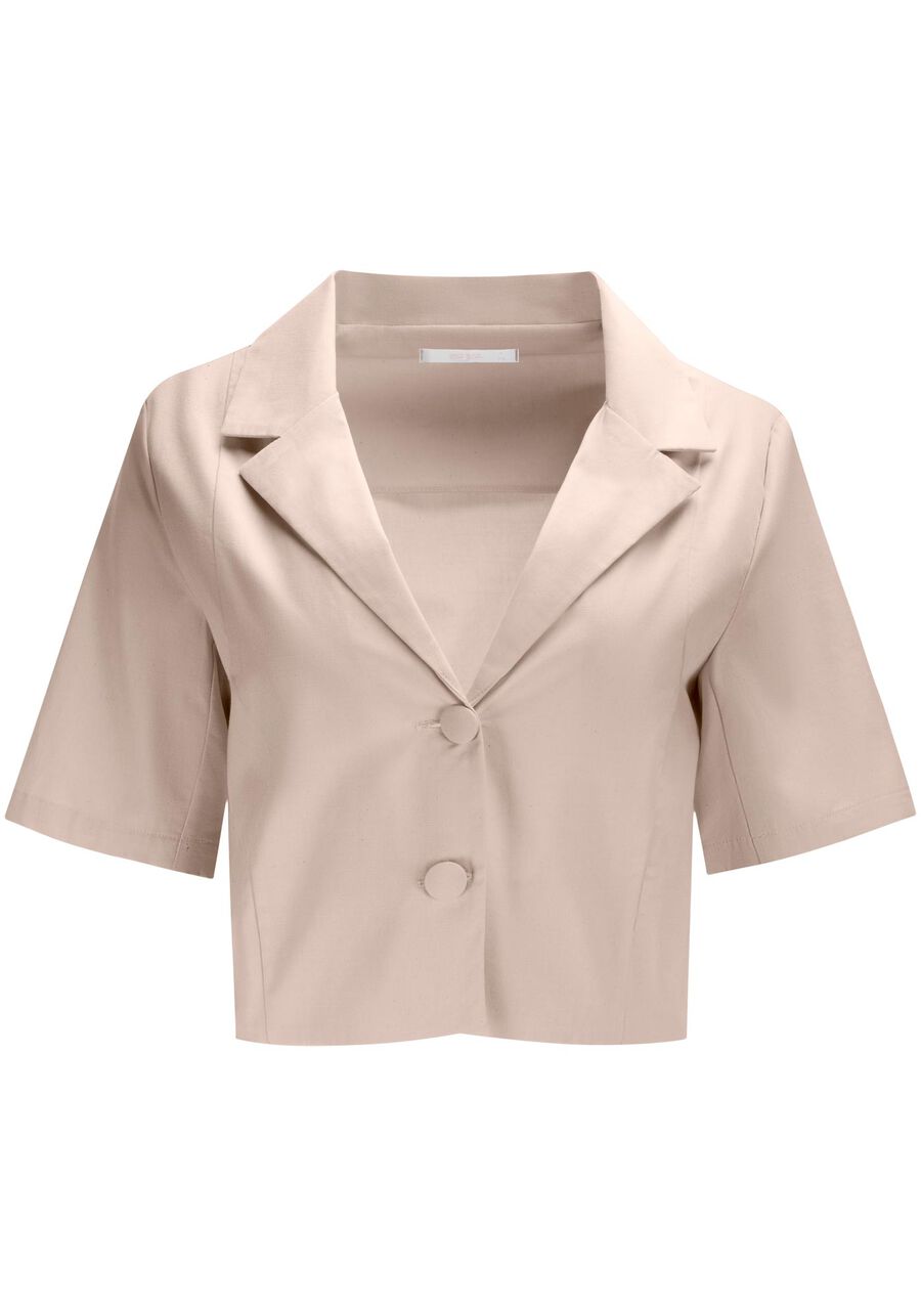 Blusa Cropped Alfaiataria em Cotton Sarjado com Manga Curta, CREME ANGORA. Blusa Cropped Alfaiataria em Cotton Sarjado com Manga Curta, CREME ANGORA, large.