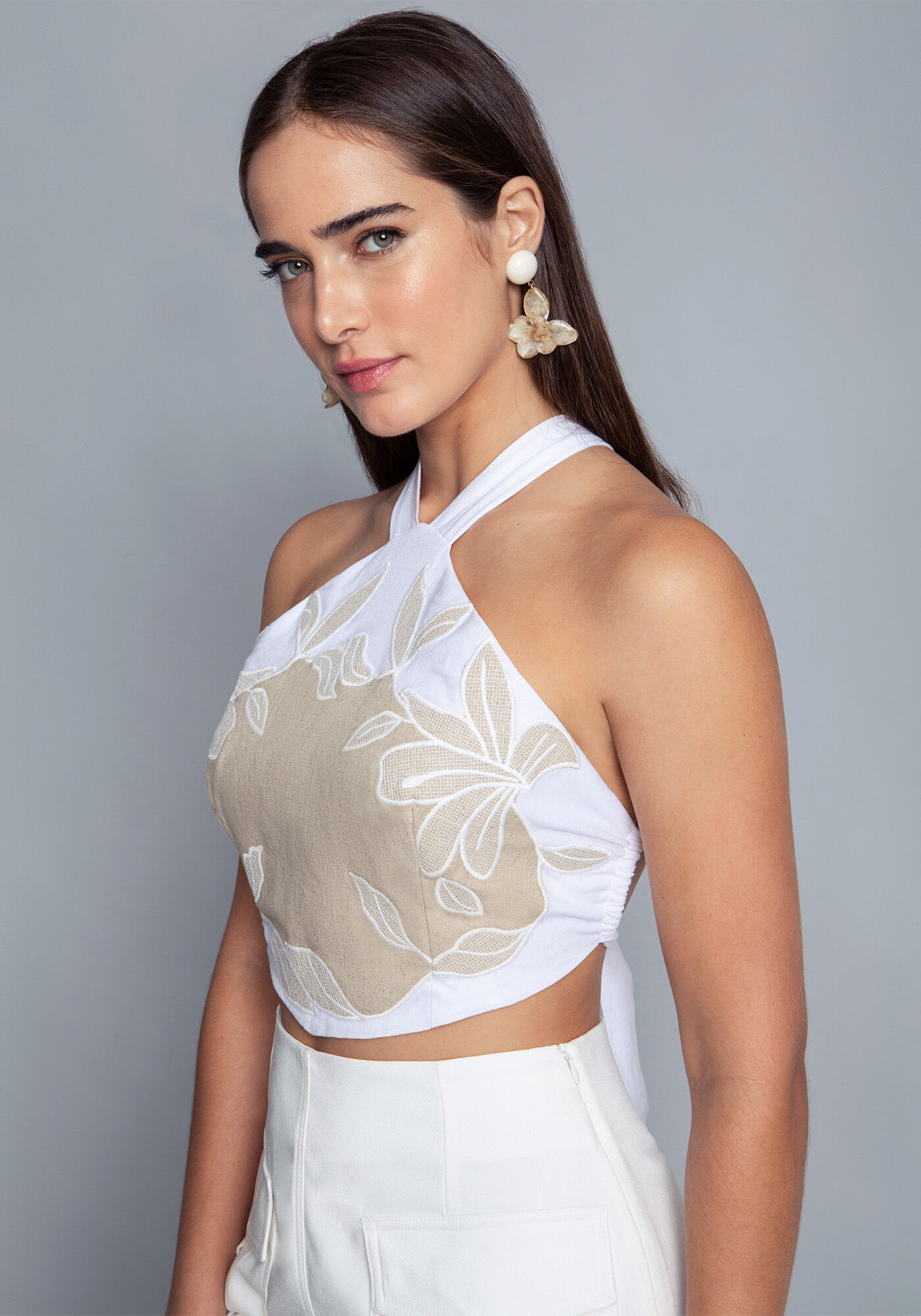 Blusa Tecido Linho Washed Plus Cropped Bege Arisona, , large.