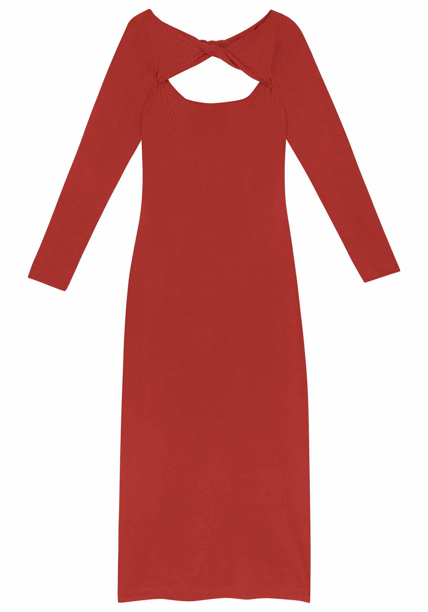 Vestido Midi Manga Longa em Malha com Tor&ccedil;&atilde;o, , large.