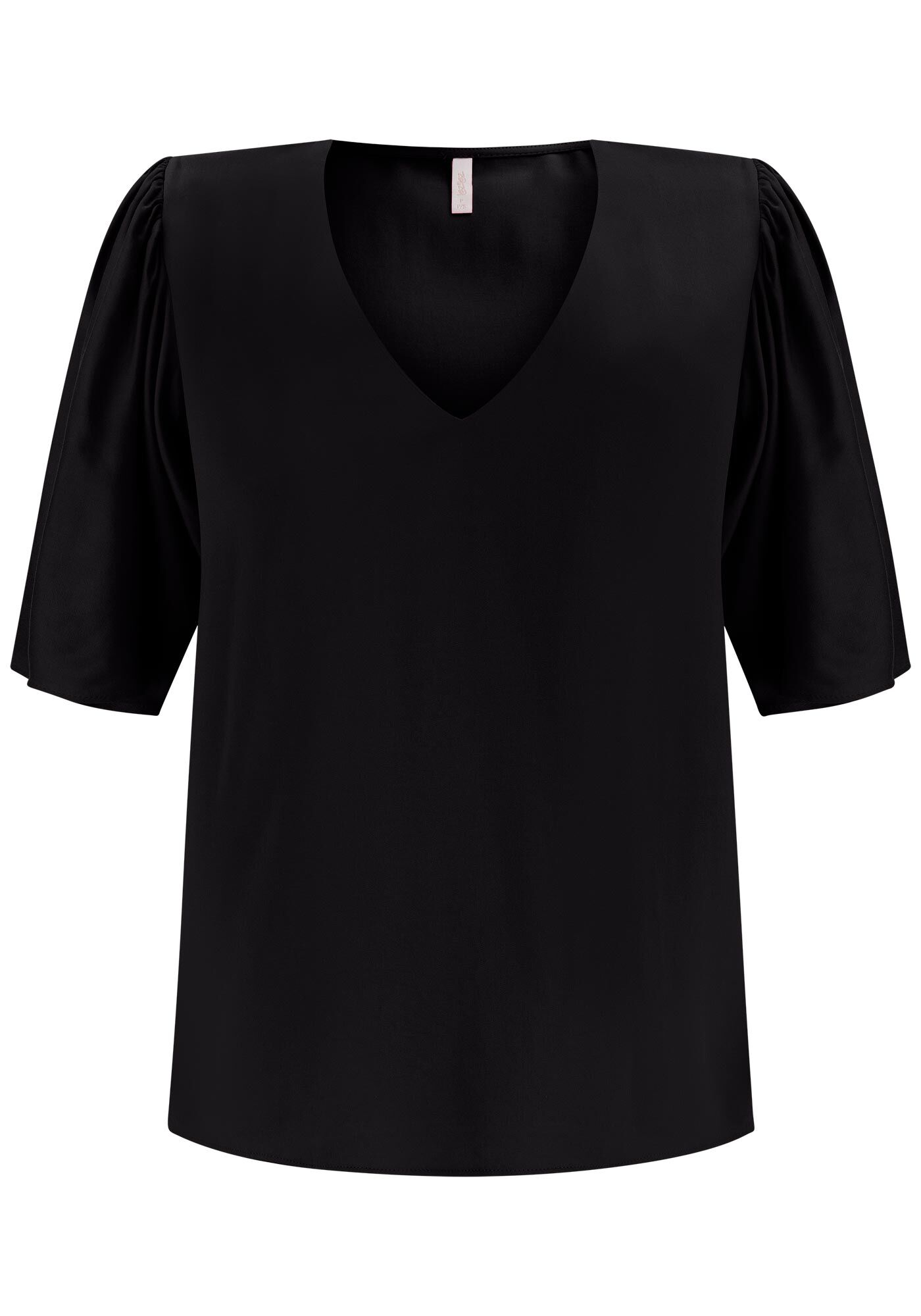Blusa Manga Flare Ampla com Decote V, PRETO REATIVO, large.