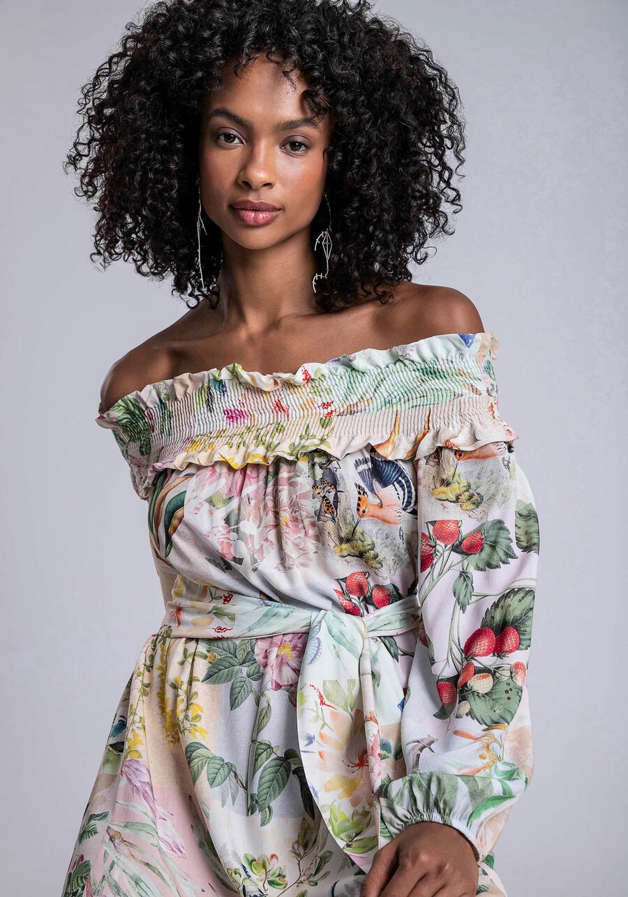 Vestido Midi Chá em Viscose Ombro a Ombro, PAPEL DE CARTAS. Vestido Midi Chá em Viscose Ombro a Ombro, PAPEL DE CARTAS, large.