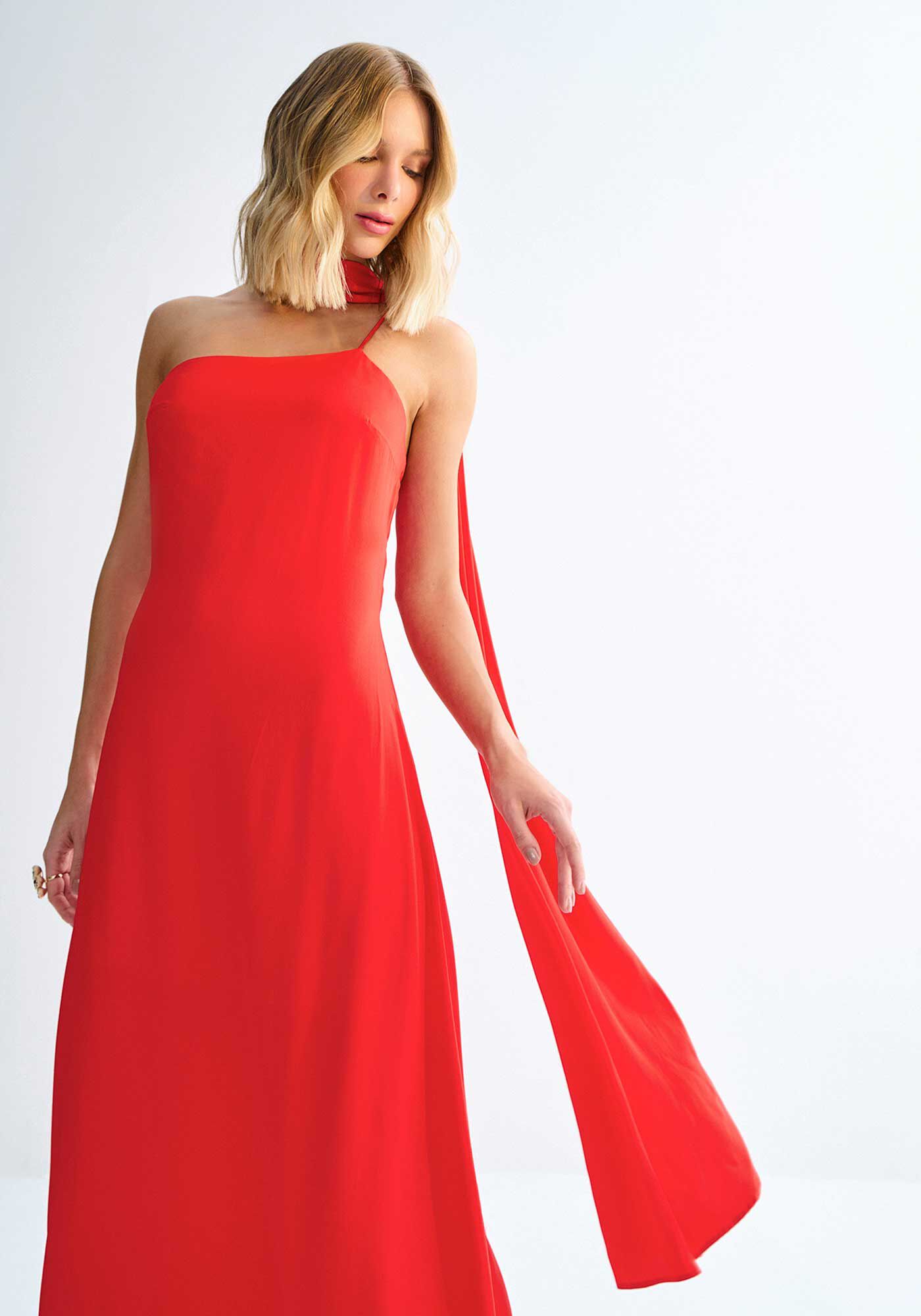 Vestido Longo Um Ombro S&oacute; com M&aacute;xi Manga Remov&iacute;vel, , large.