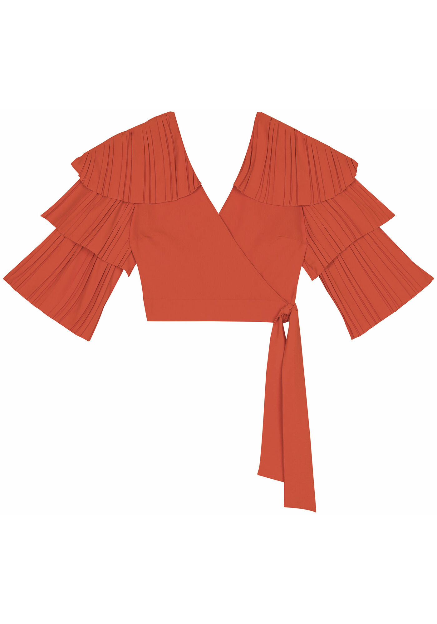 Blusa Transpassada com Babados Plissados, , large.