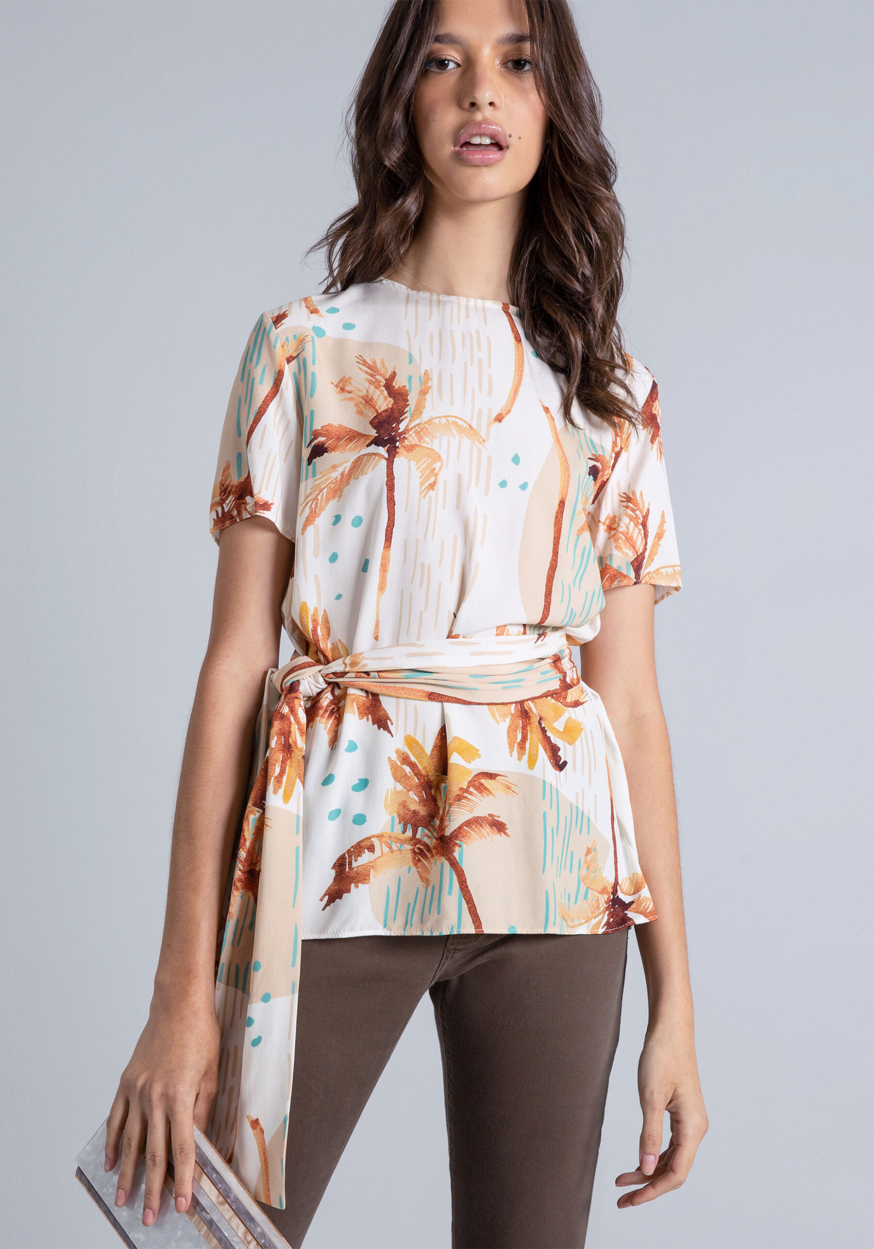 Blusa Estampada com Faixa, . Blusa Estampada com Faixa, , large.