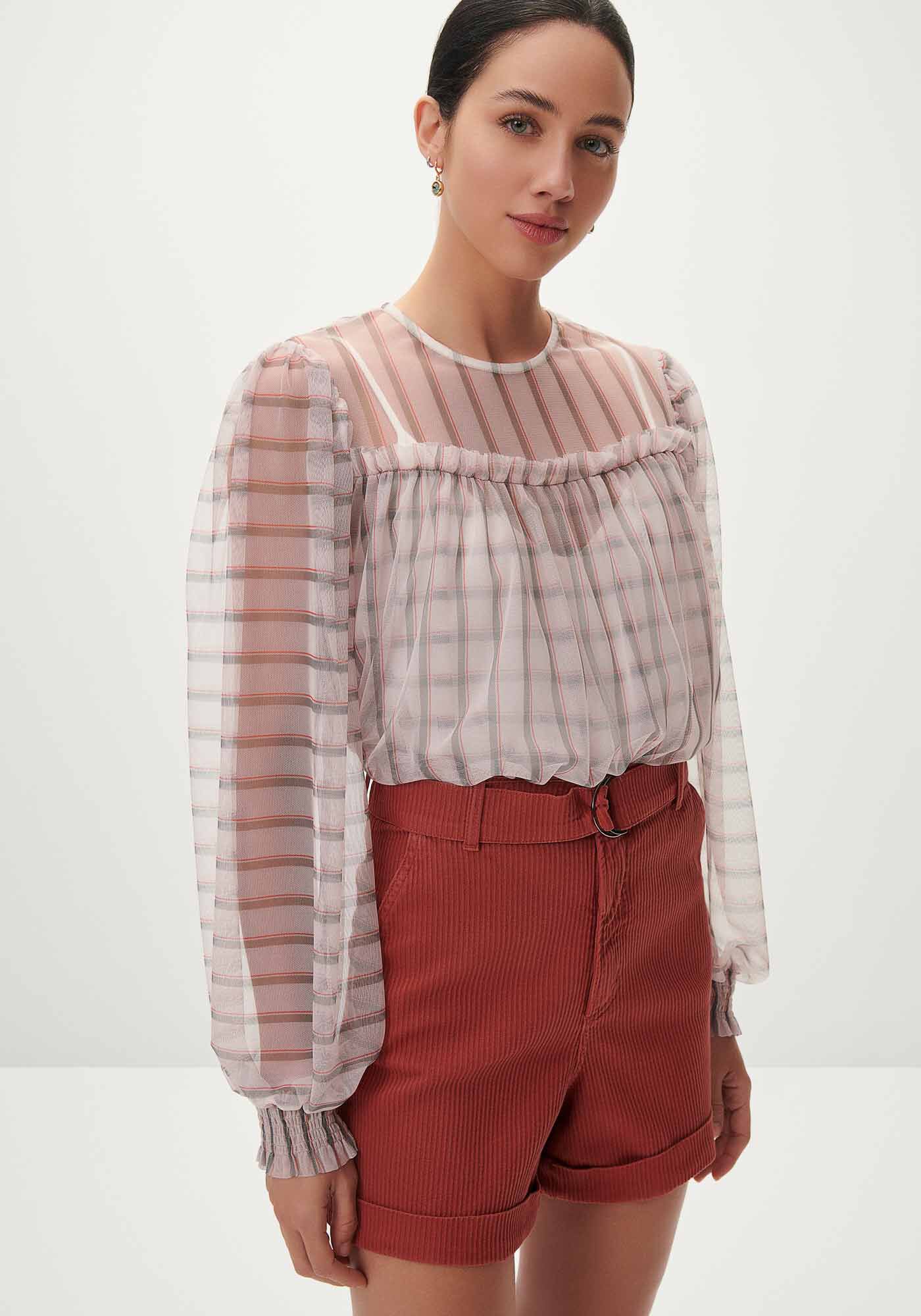 Blusa Estampada em Tule com Manga Longa Bufante, INNSBRUCK, large.