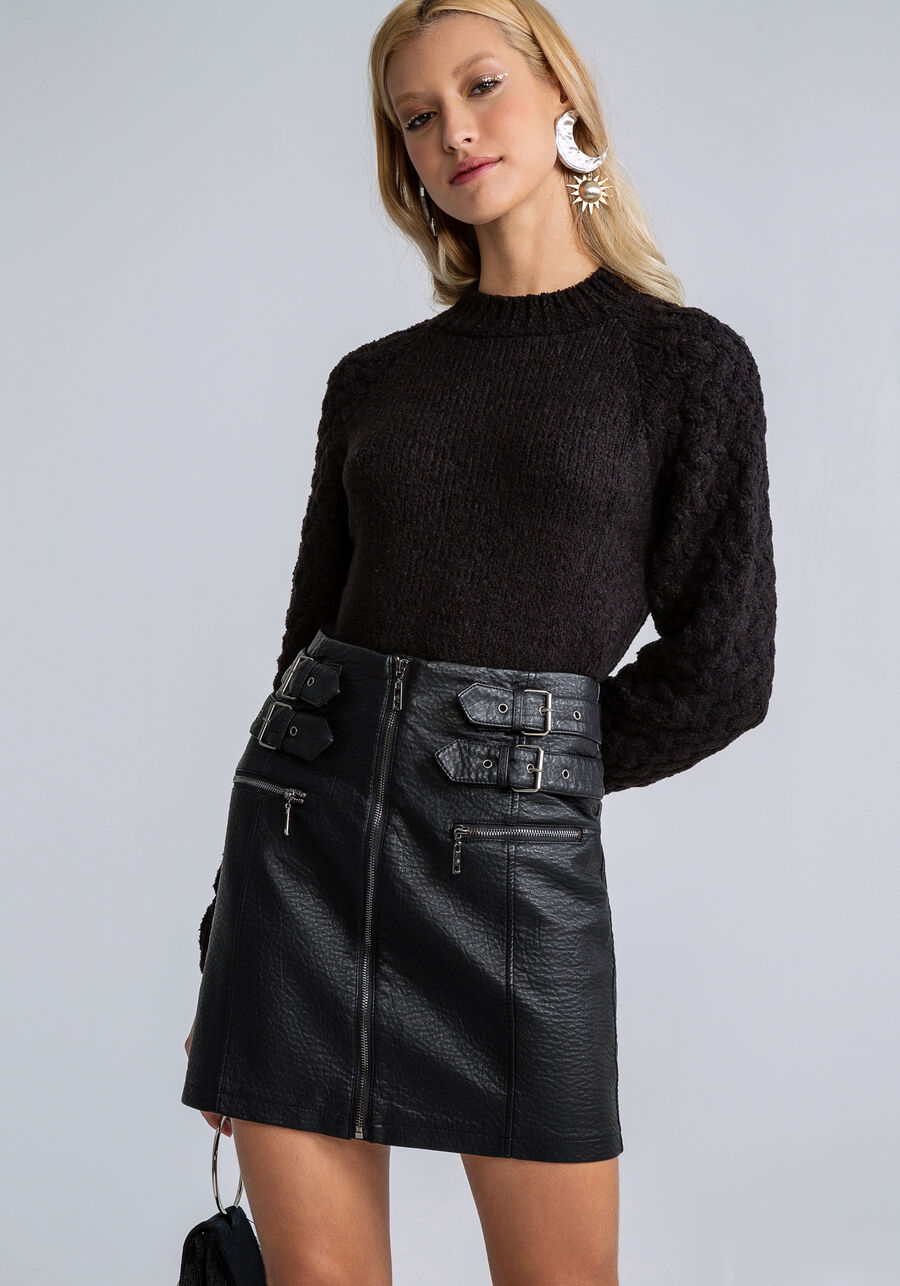 Saia Cintura Alta PU, . Saia Cintura Alta PU, , large.