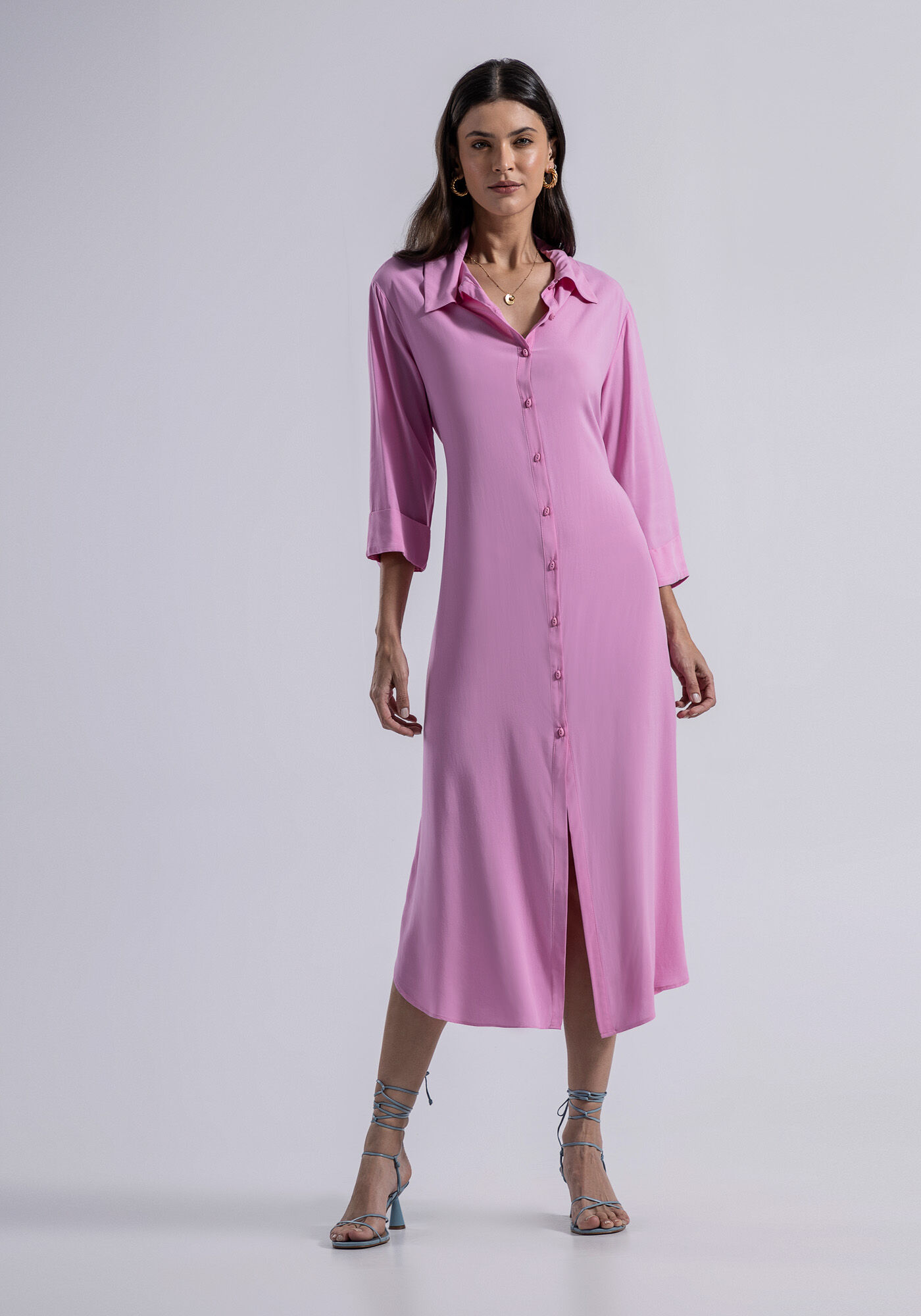 Vestido Midi Sa&iacute;da de Praia em Viscose Chemise, , large.