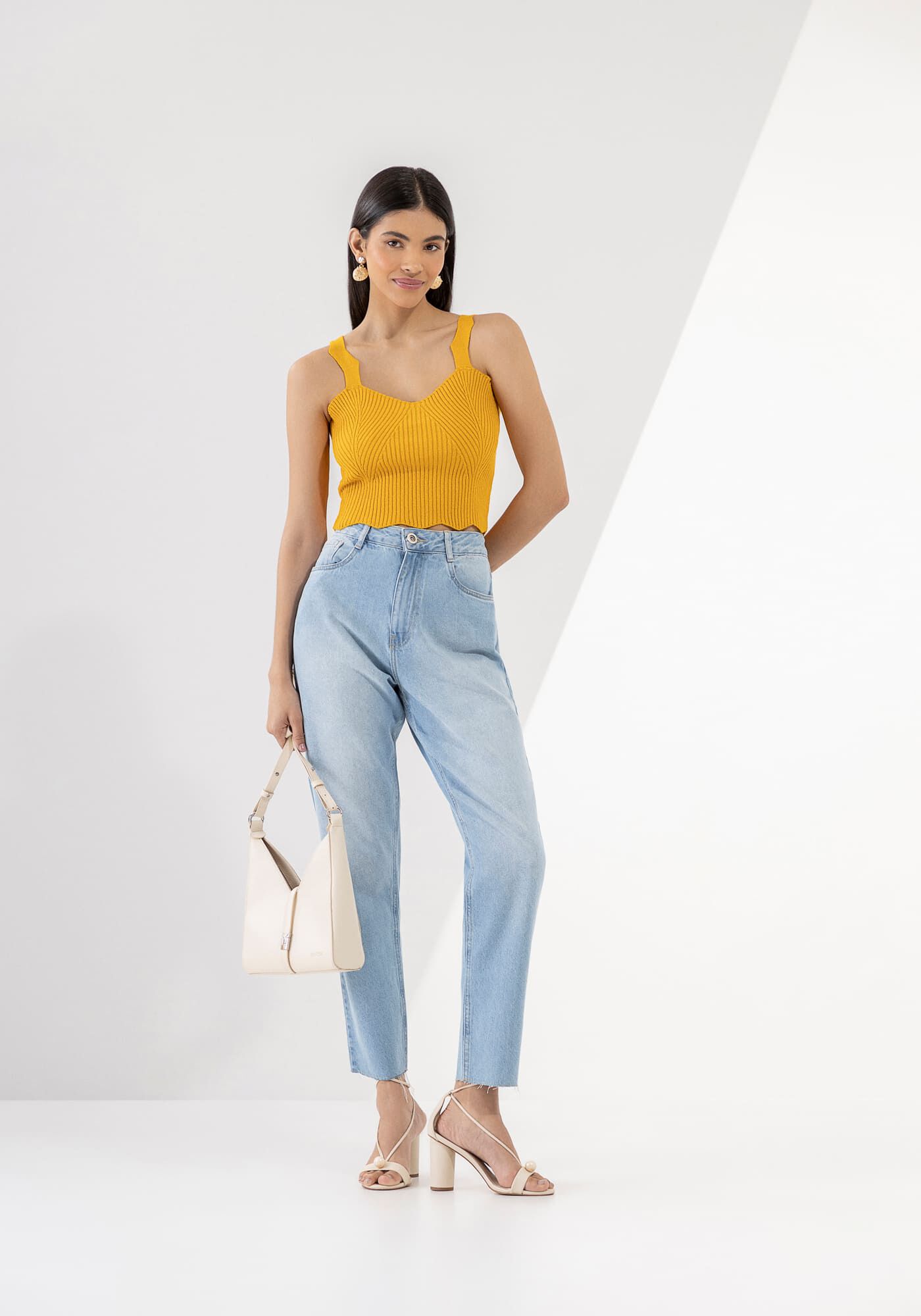 Blusa Cropped em Tric&ocirc; com Al&ccedil;as Onduladas, , large.