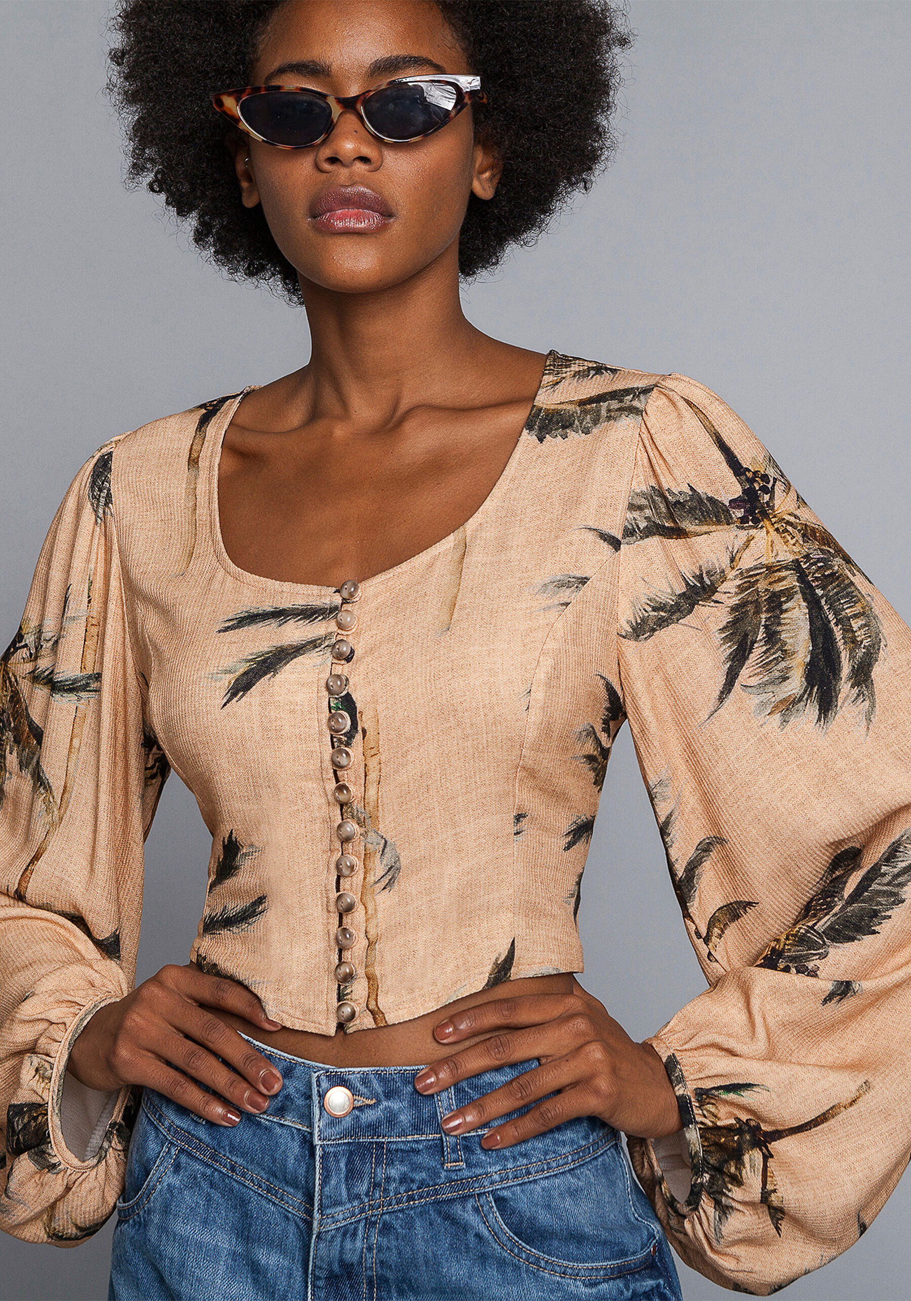 Blusa Cropped Manga Bufante, . Blusa Cropped Manga Bufante, , large.