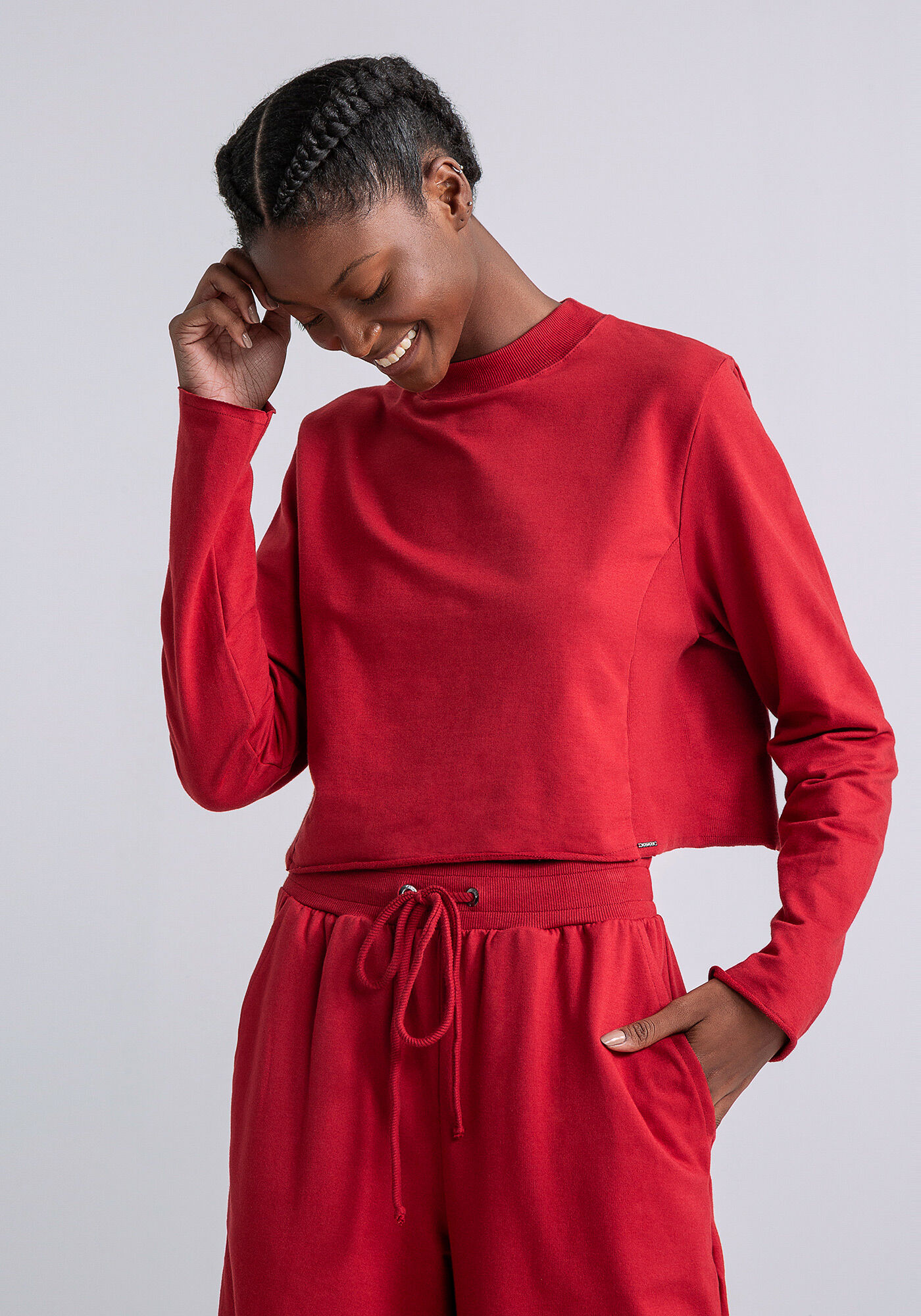 Conjunto Blus&atilde;o Cropped e Cal&ccedil;a, VERMELHO, large.