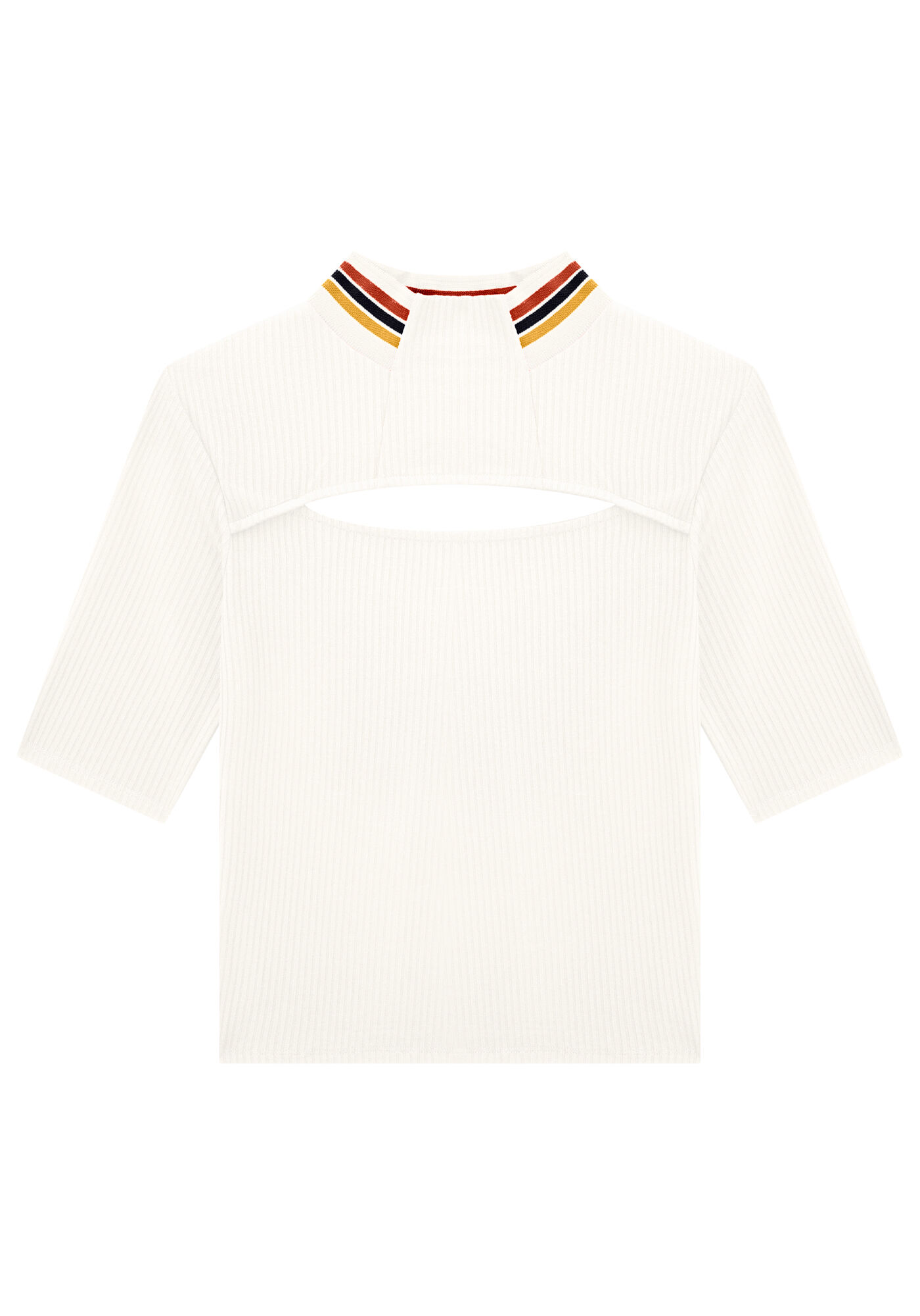 Blusa Gola Alta em Malha Canelada com Recorte, , large.