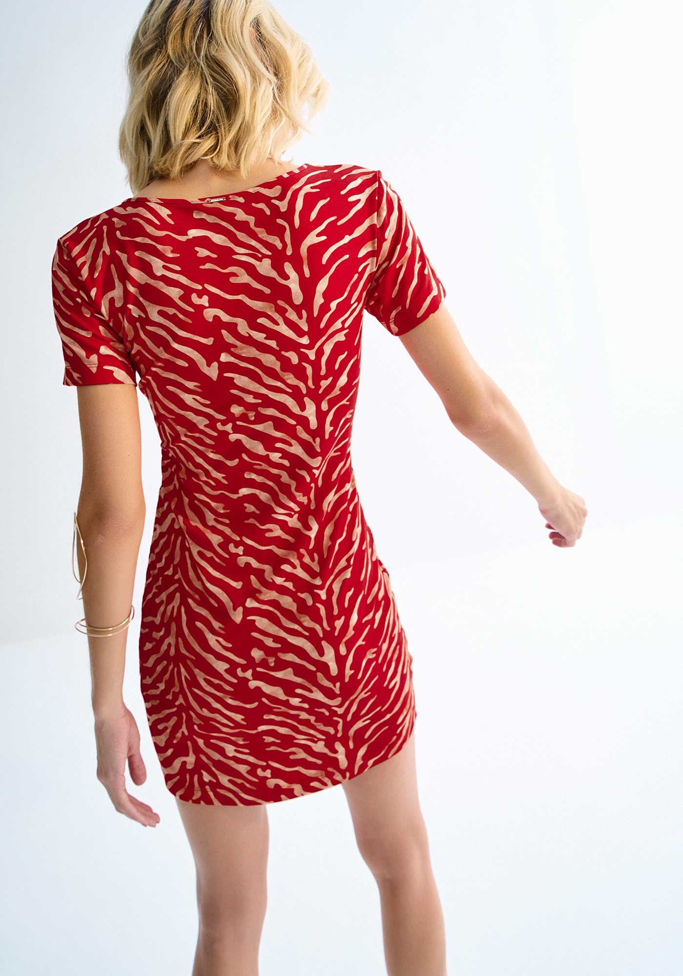 Vestido Curto Estampado em Malha com Decote V, , large.