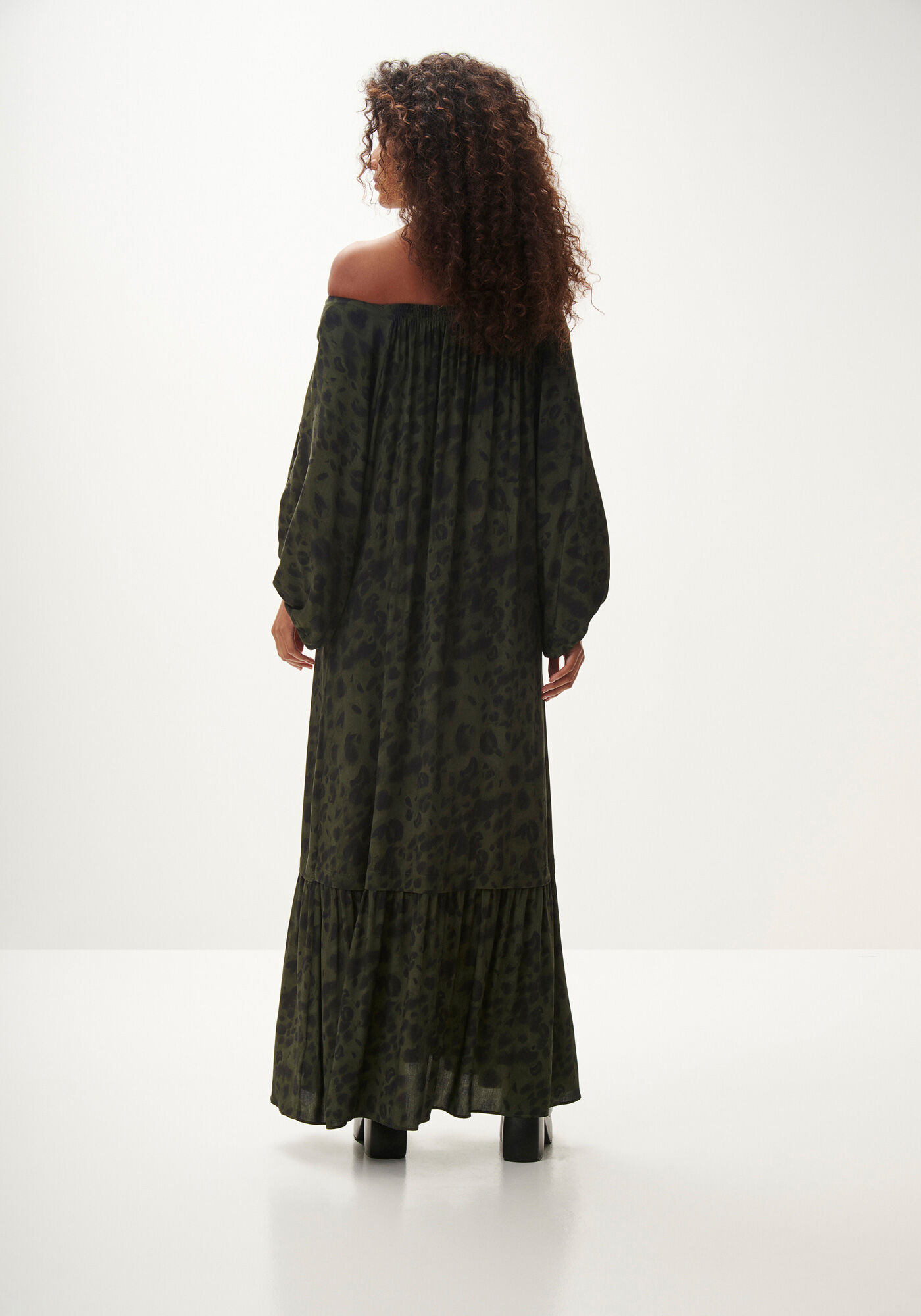 Vestido Midi Manga 3/4 Estampado com Cinto, FOREST, large.