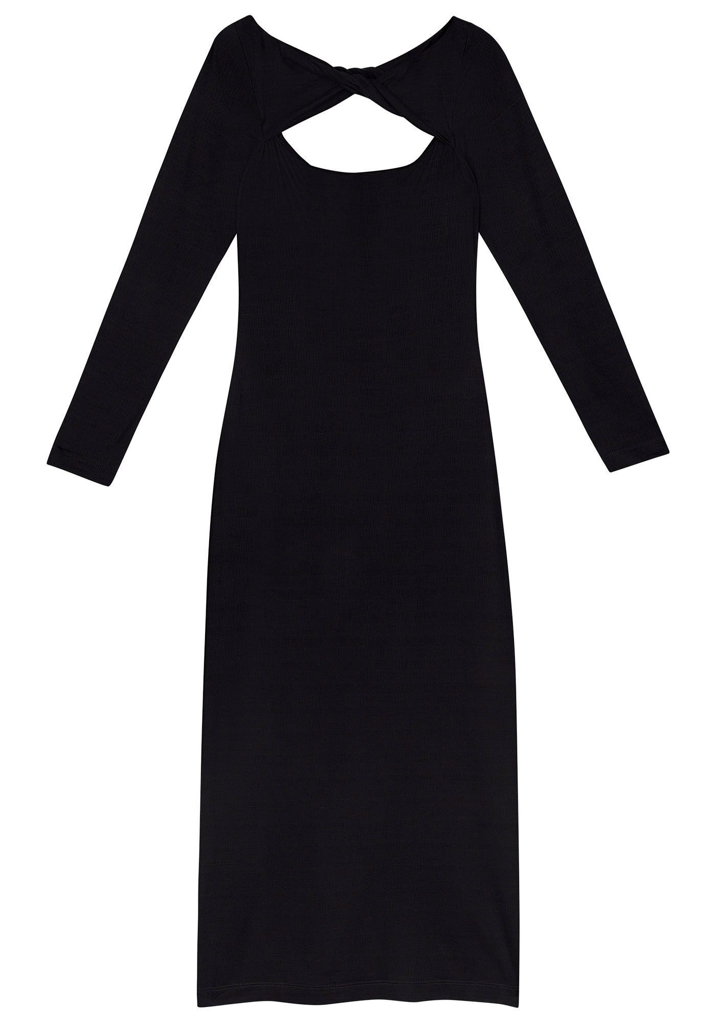 Vestido Midi Manga Longa em Malha com Tor&ccedil;&atilde;o, , large.