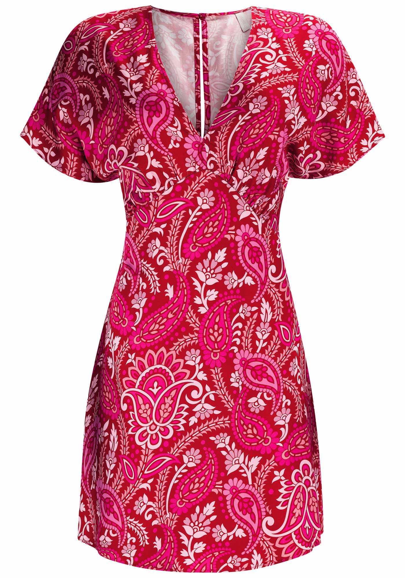 Vestido Curto Estampado com Franzido Busto, , large.