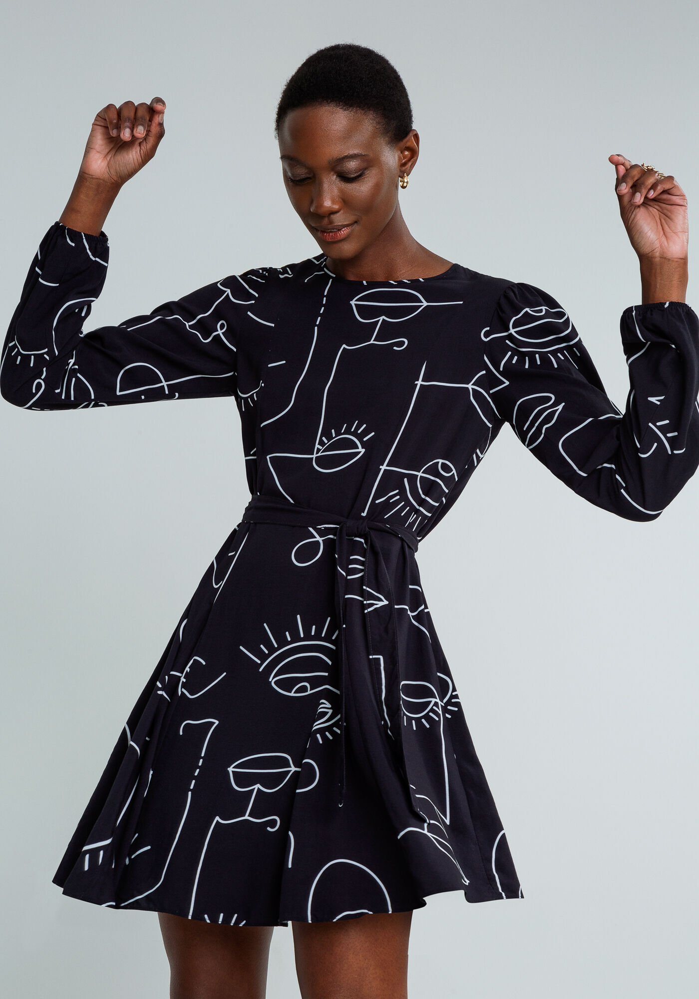 Vestido estampado 2024 com manga longa