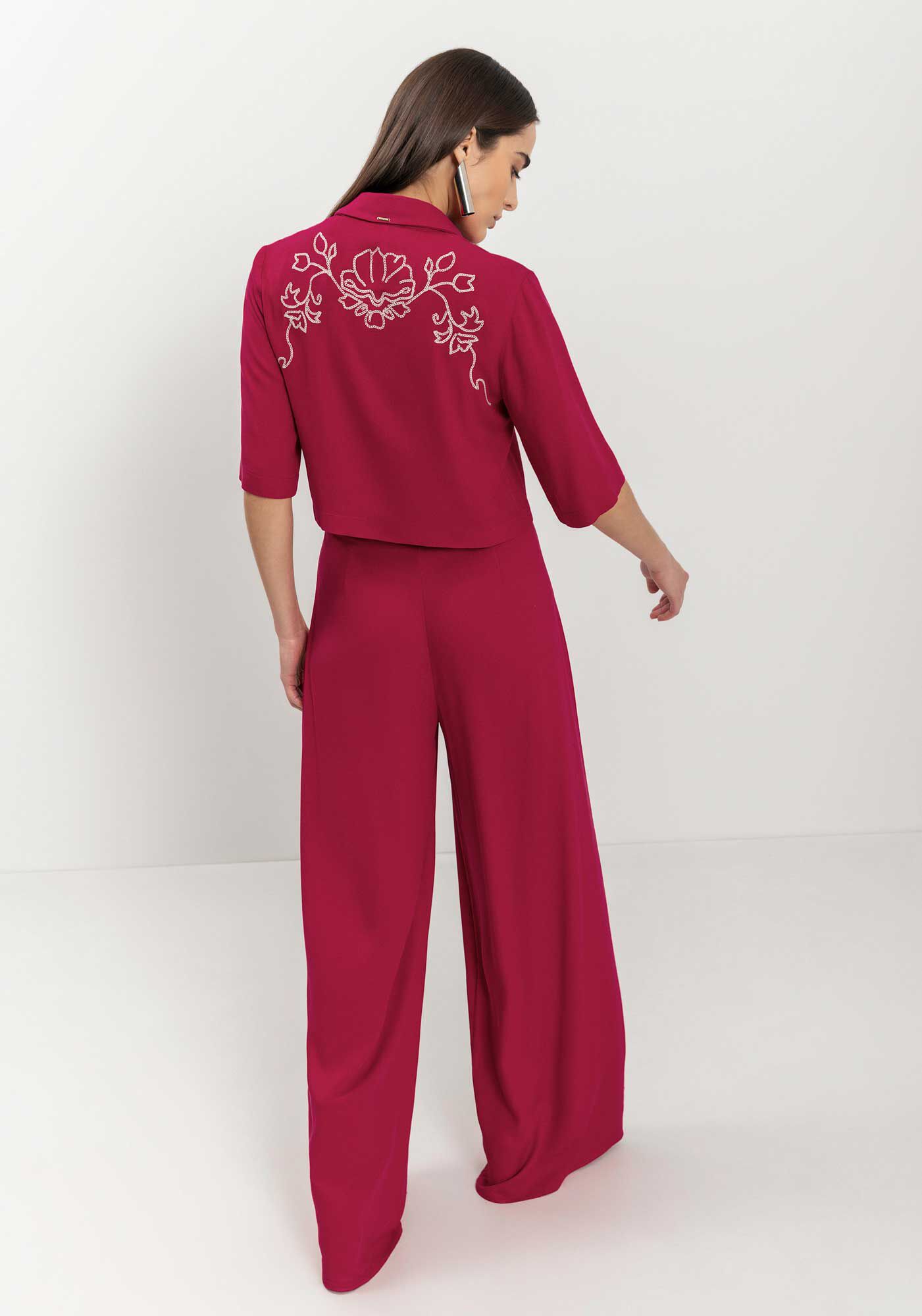 Cal&ccedil;a Pantalona Com Cintura Alta Em Crepe De Viscose, , large.