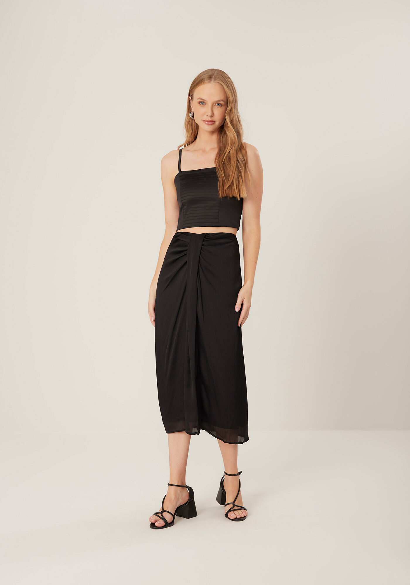 Saia Midi Franzida com Leve Acetinado, , large.