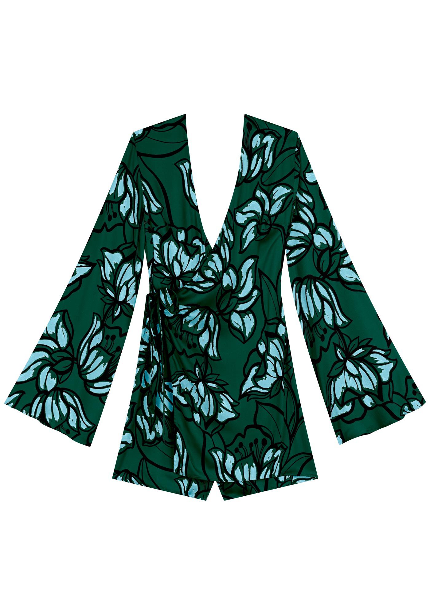 Macac&atilde;o Curto Estampado Com Mangas Amplas E Amarra&ccedil;&atilde;o, , large.