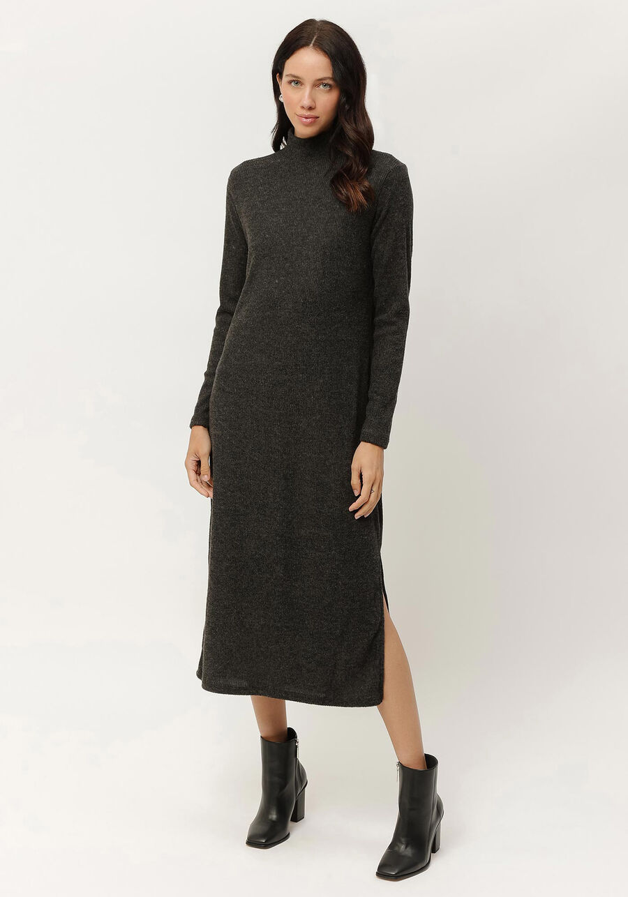 Vestido Midi Manga Longa Canelado com Gola, . Vestido Midi Manga Longa Canelado com Gola, , large.