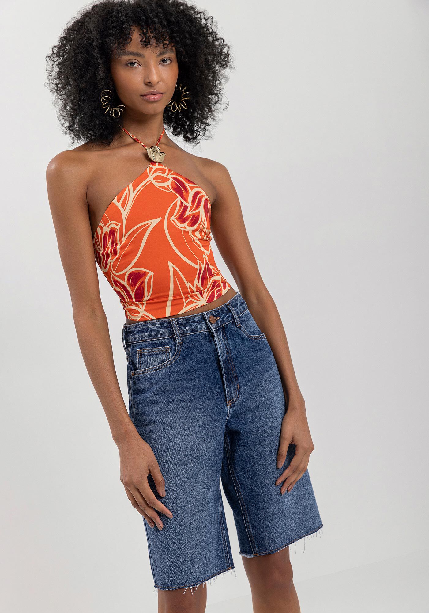 Bermuda Jeans Jorts Com Cintura Alta E Passantes No C&oacute;s, , large.