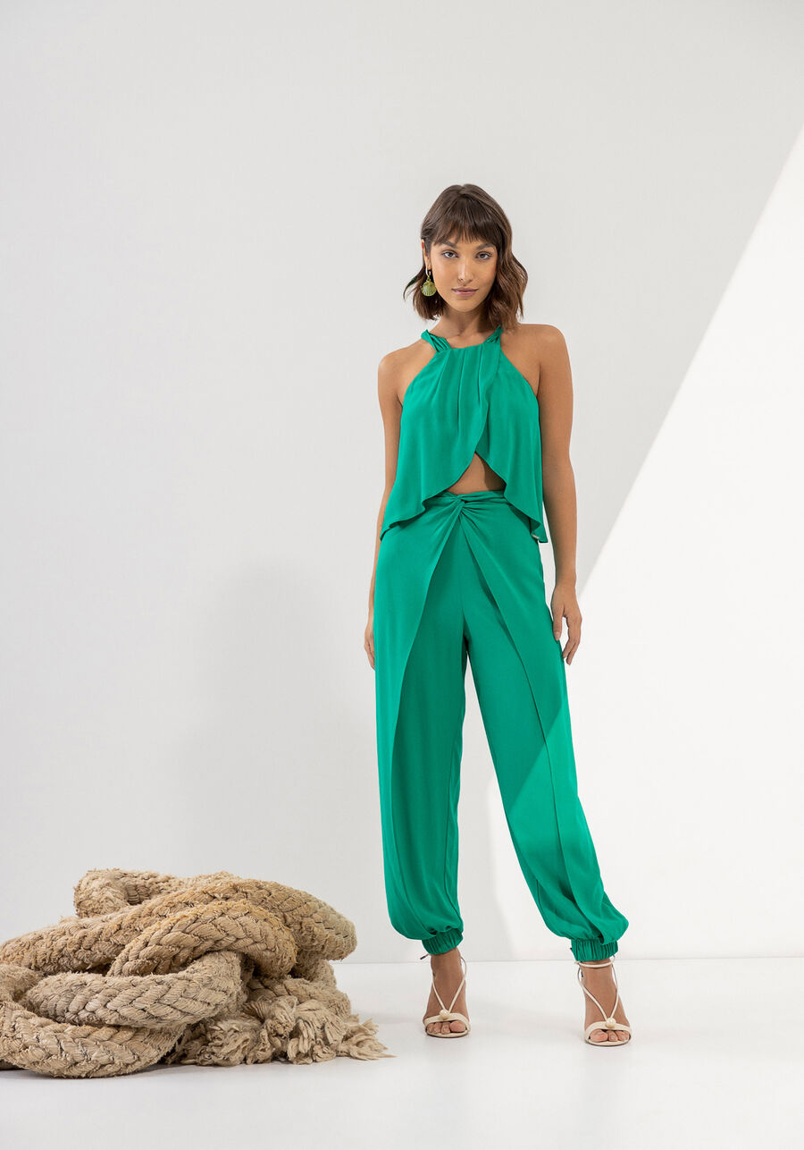 Calça Sarong em Crepe com Torção Cintura, . Calça Sarong em Crepe com Torção Cintura, , large.