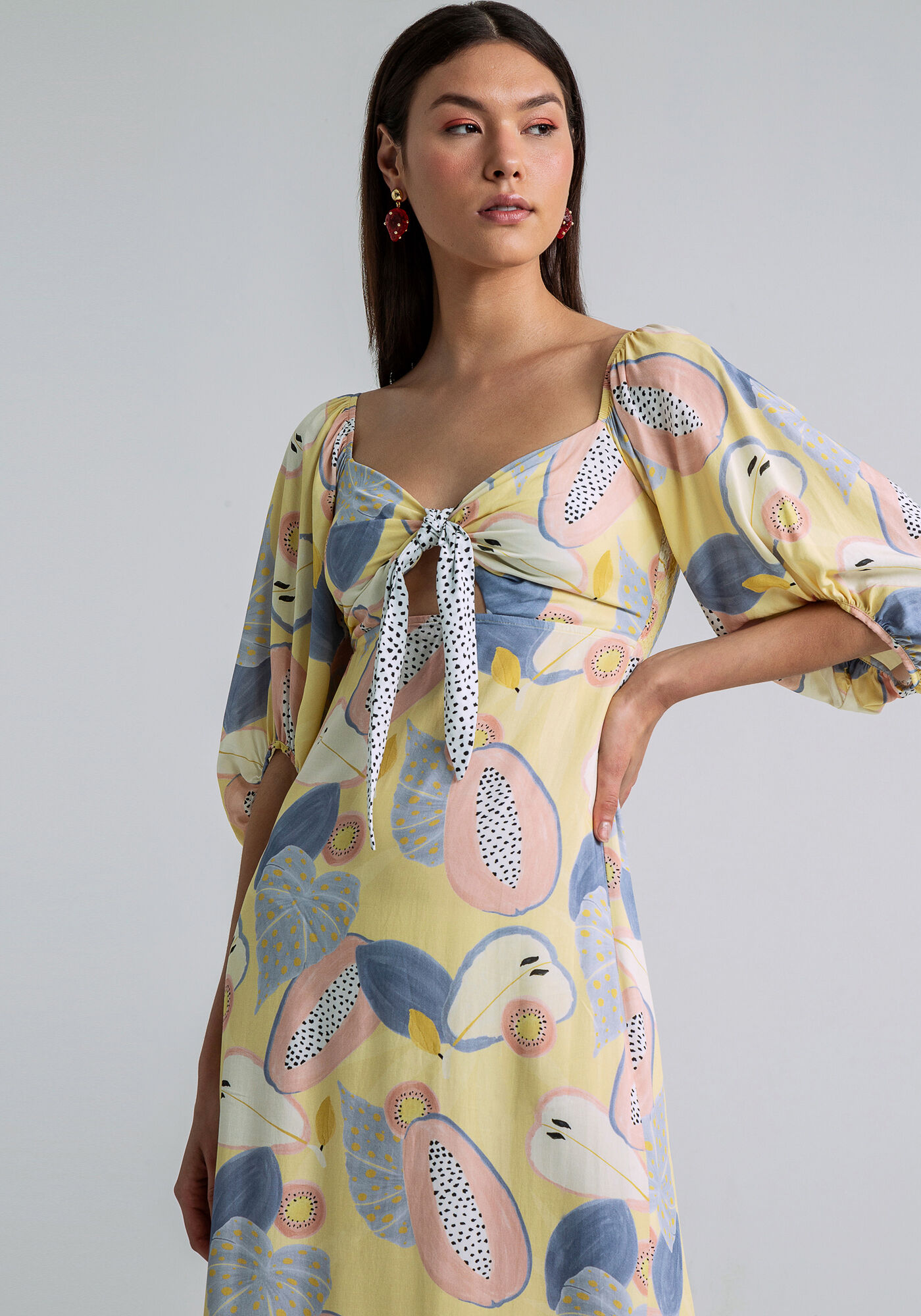 Vestido Midi Manga Bufante Len&ccedil;o, FRESCOR, large.