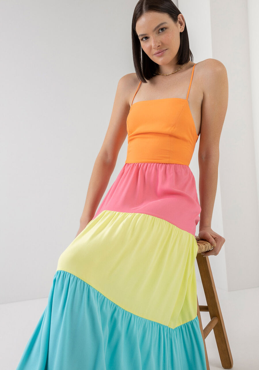 Vestido Midi com Babados e Amarração Costas, . Vestido Midi com Babados e Amarração Costas, , large.